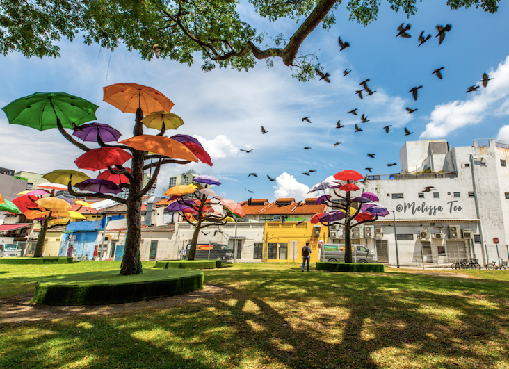 The umbrellas art installation design by Ms Marthalia Budiman, Little India, Singapore