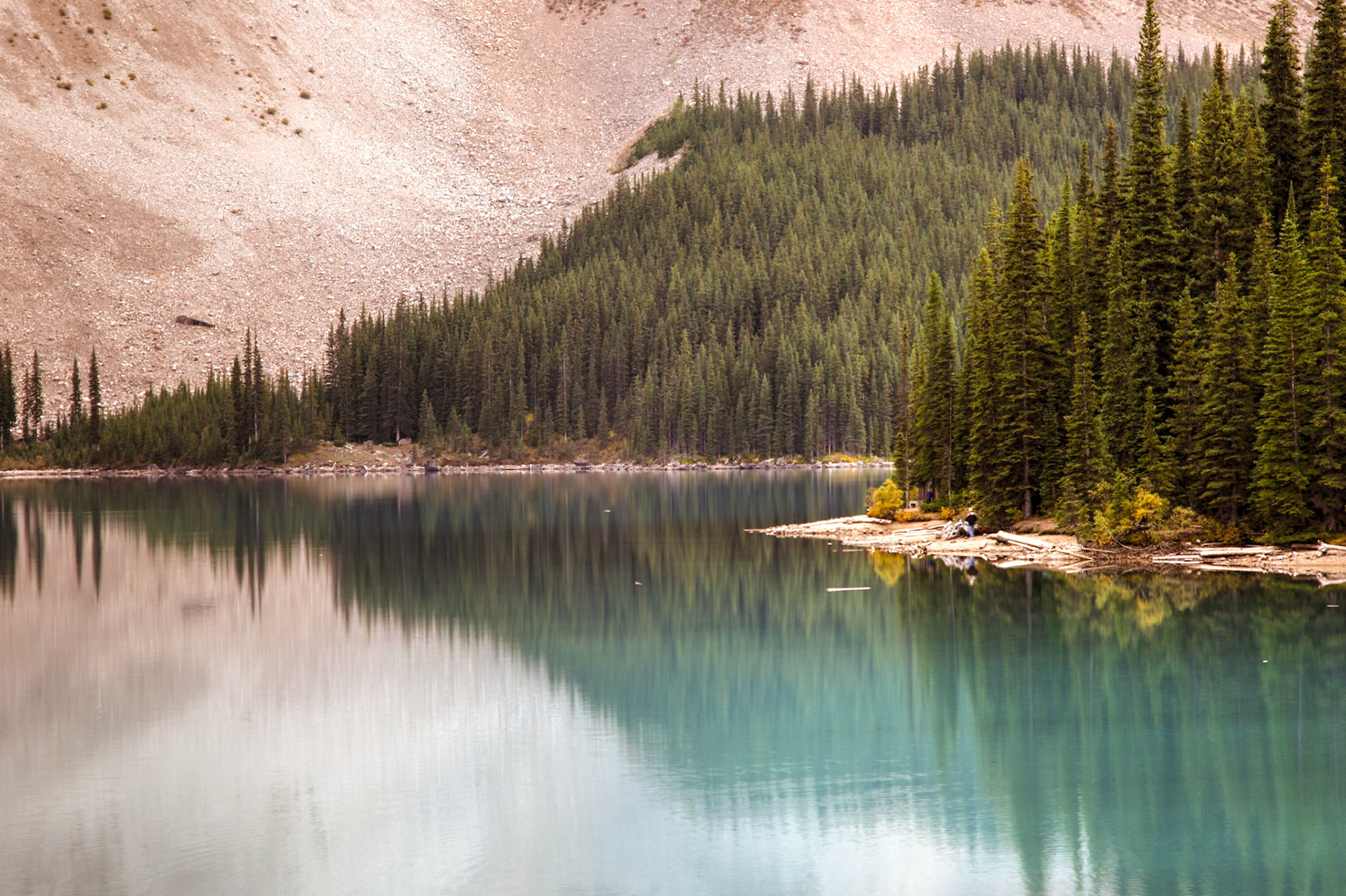 Lake Moraine at Banff national park with reflection on the water