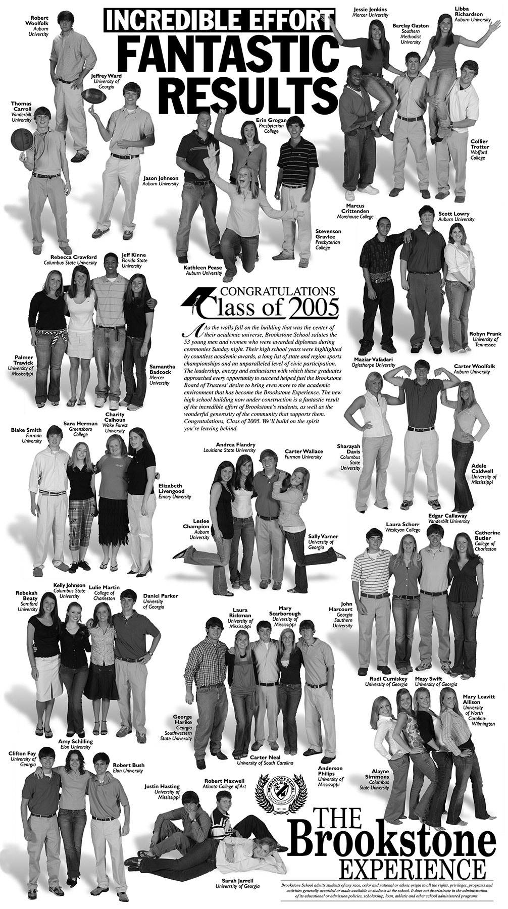 2005 Brookstone senior end of the year full page newspaper ad.