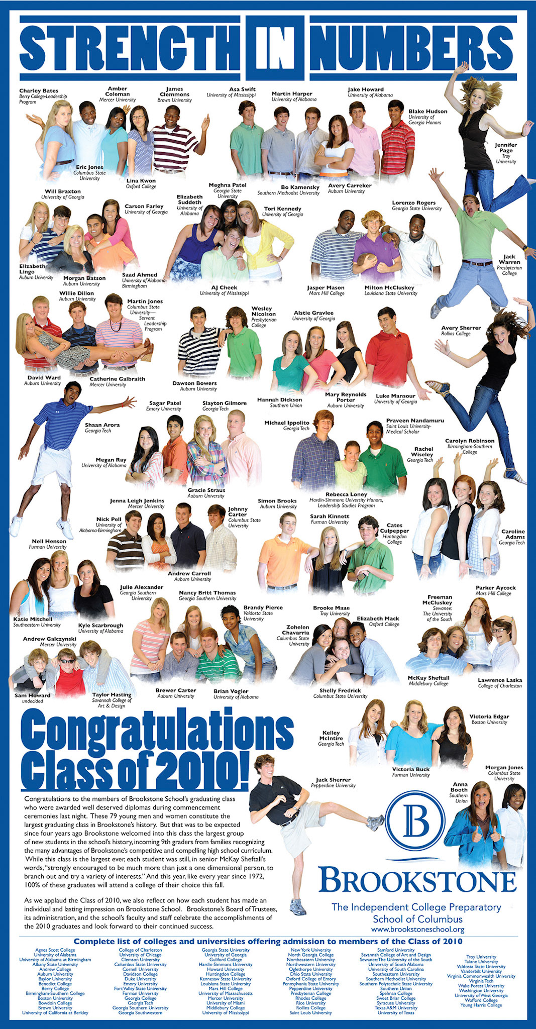 2010 Brookstone senior end of the year full page newspaper ad.