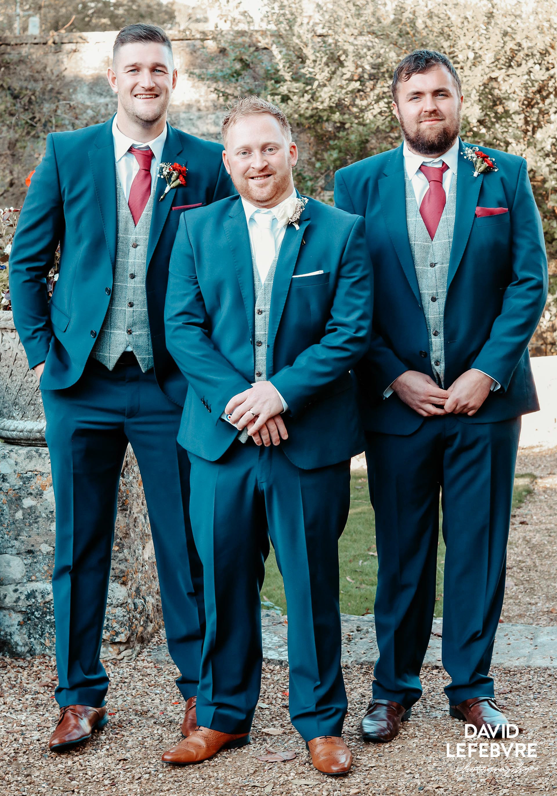 groom and best men outside bay tree hotel
