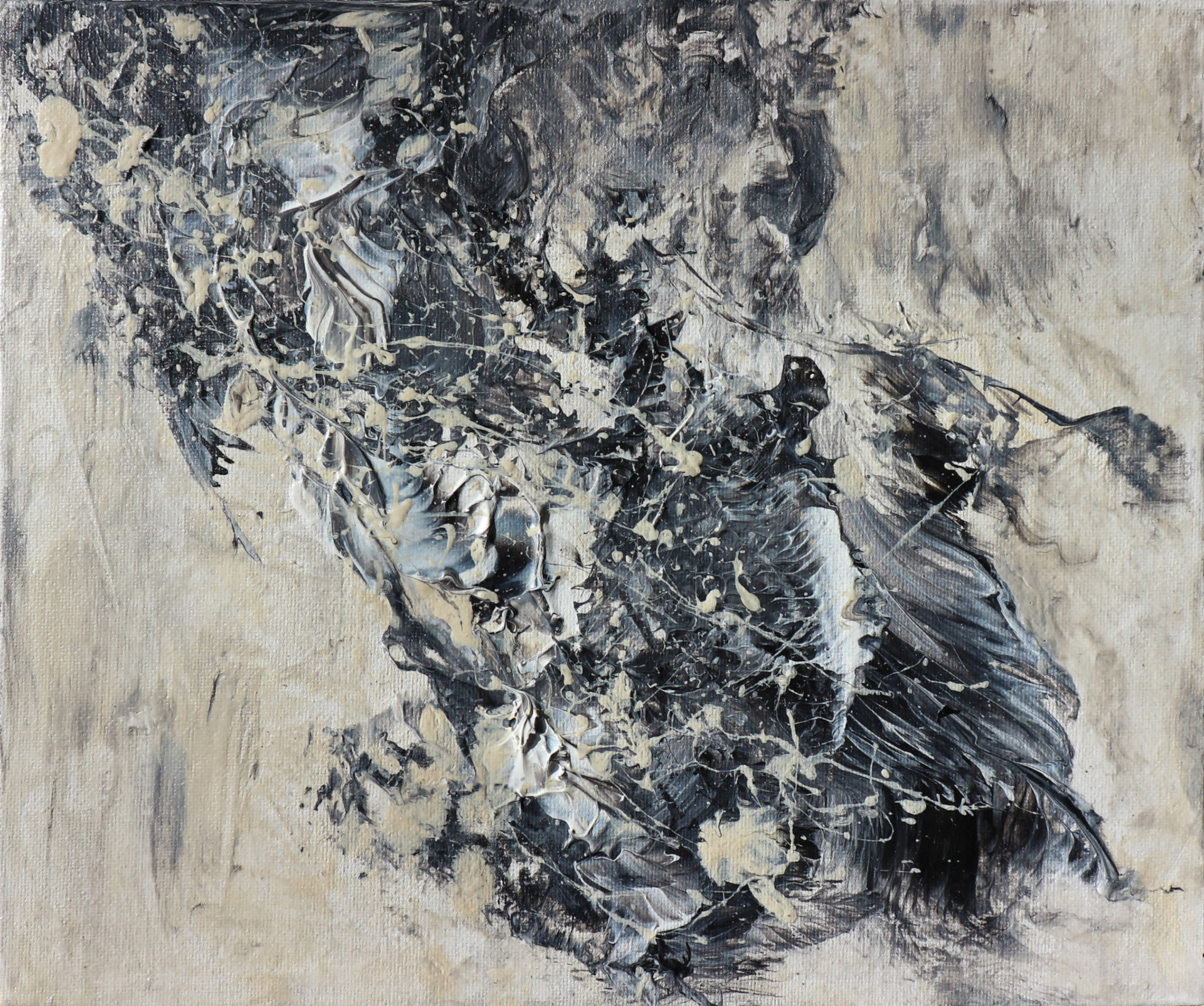 Daphne Ang. 'Equilibrium/Black-White’. Acrylic and Chinese ink on canvas board. 10 x 12 inches (25.4 x 30.5 cm)
