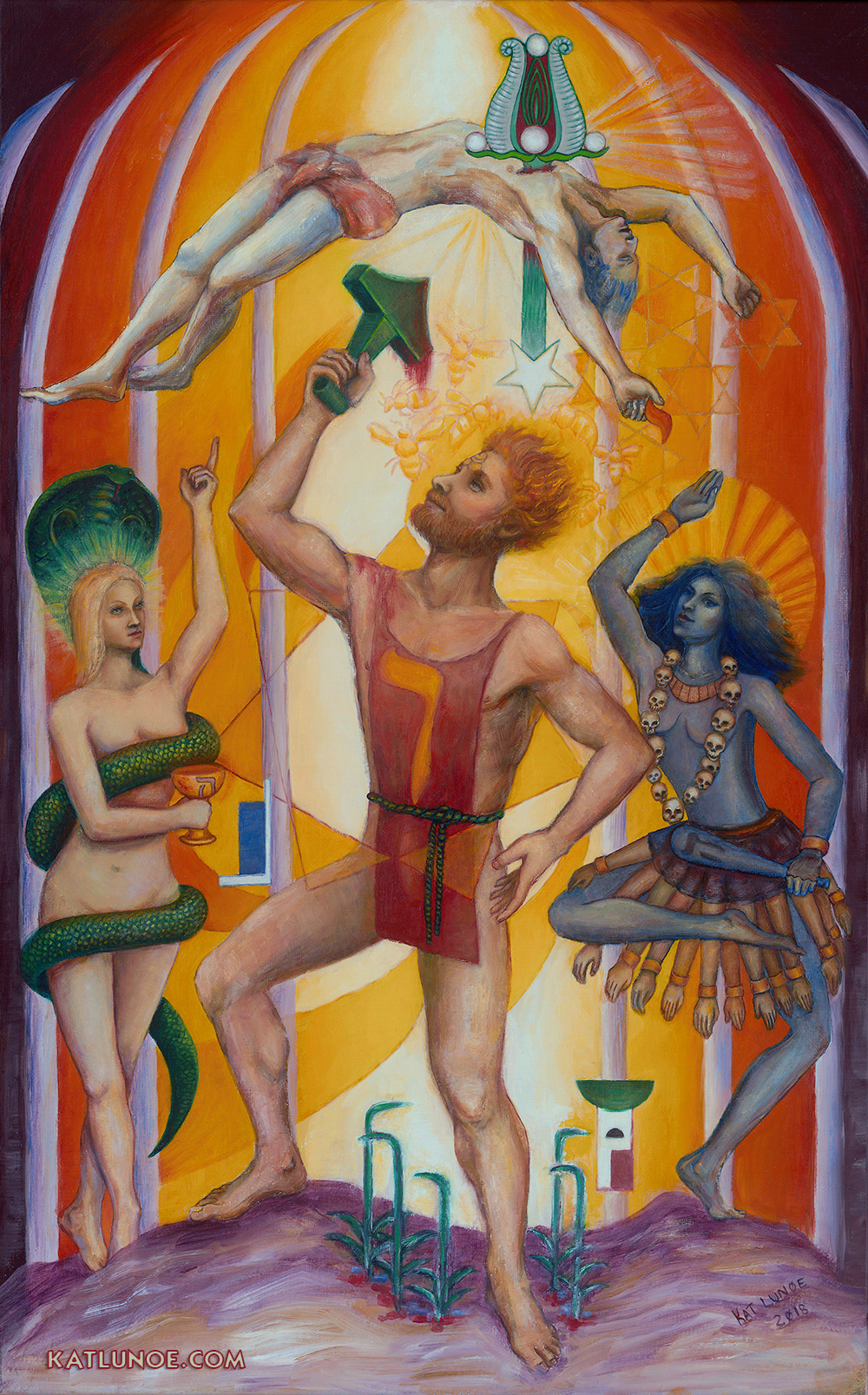 "The Brothers" - Commission + concept by healiopolis.org - based on Tarot symbolism by Aleister Crowley. 15" x 24" Oil on Linen.