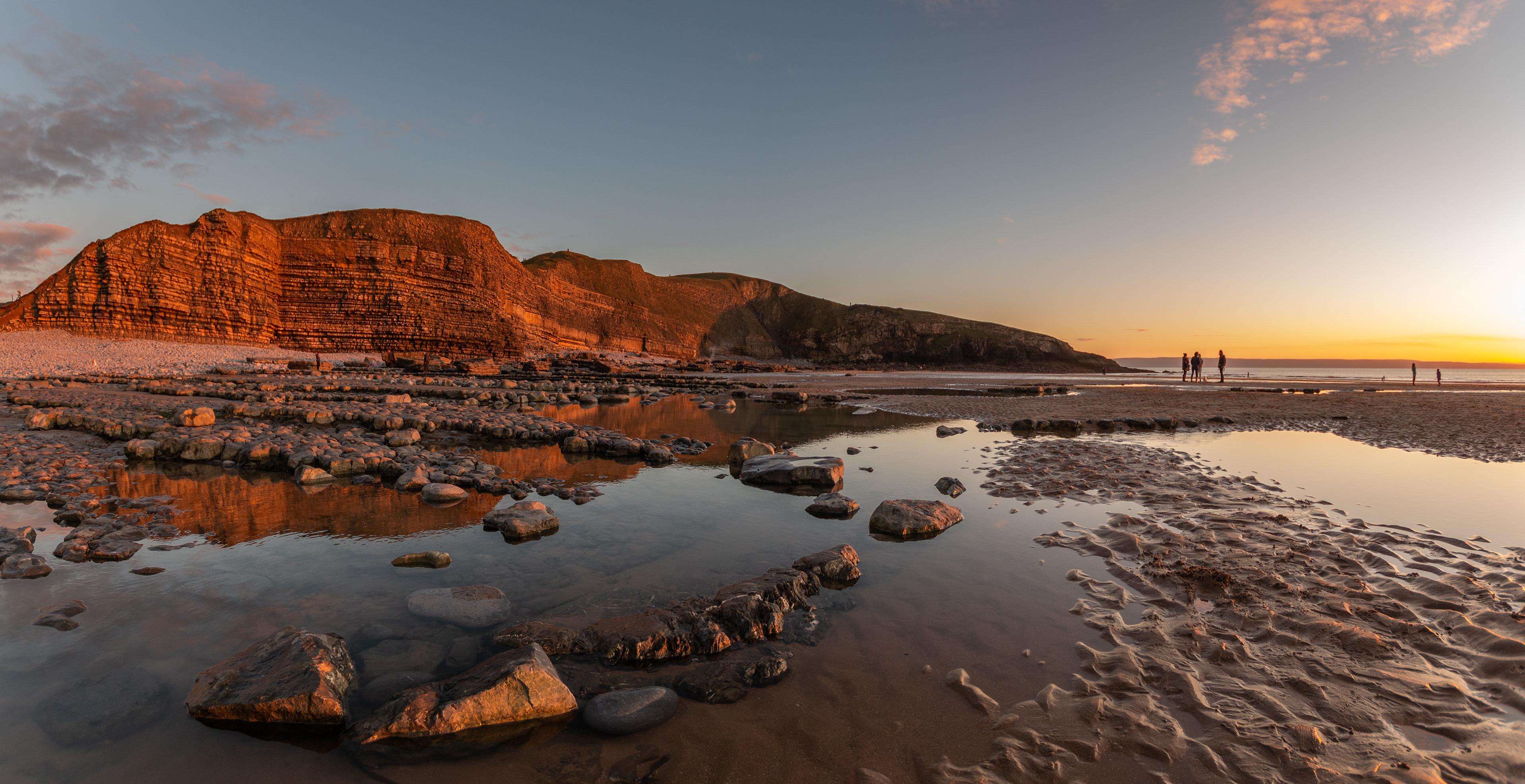 Southerndown Cliffs and People Sunset