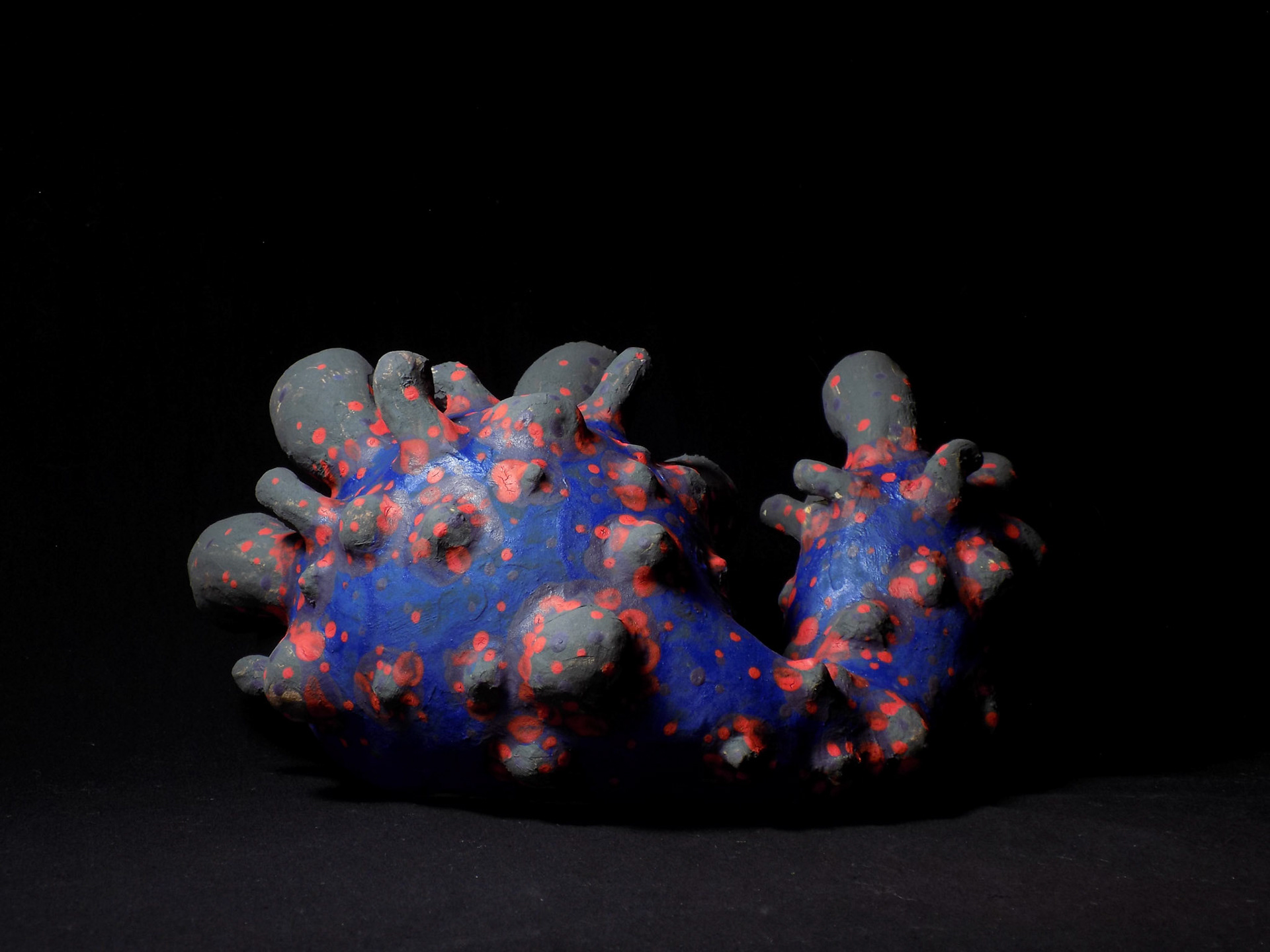Albert, the Heir, 2018, ceramic stoneware, black iron oxide, underglazes, gouache, 5.75”x10.5”x8”, $400