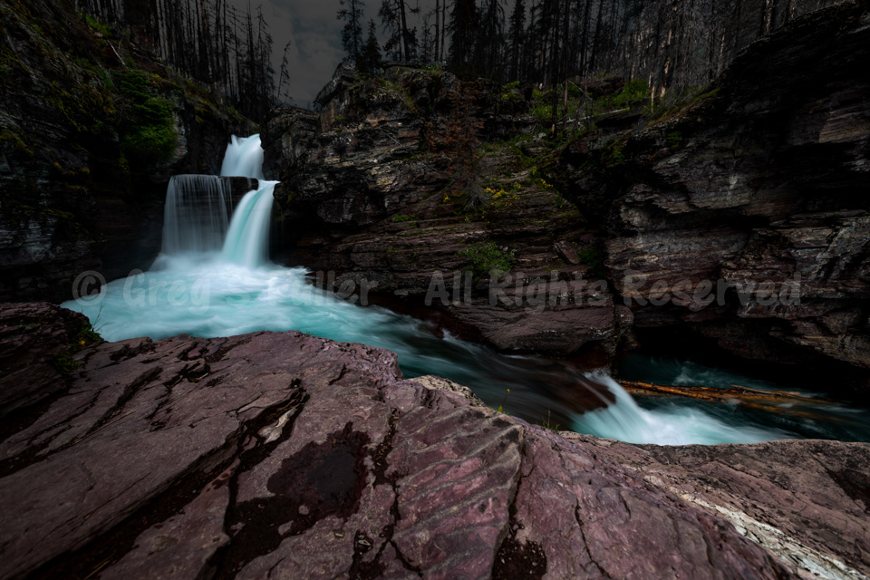 Beautiful Turquoise Waterfalls - Saint Mary Waterfalls, Glacier National Park