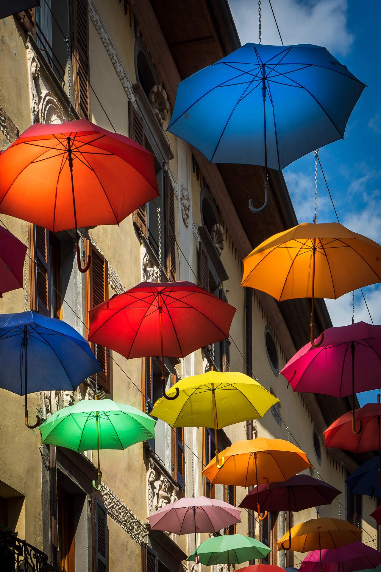 The most frequently photographed motif in the town is a narrow alley with umbrellas.