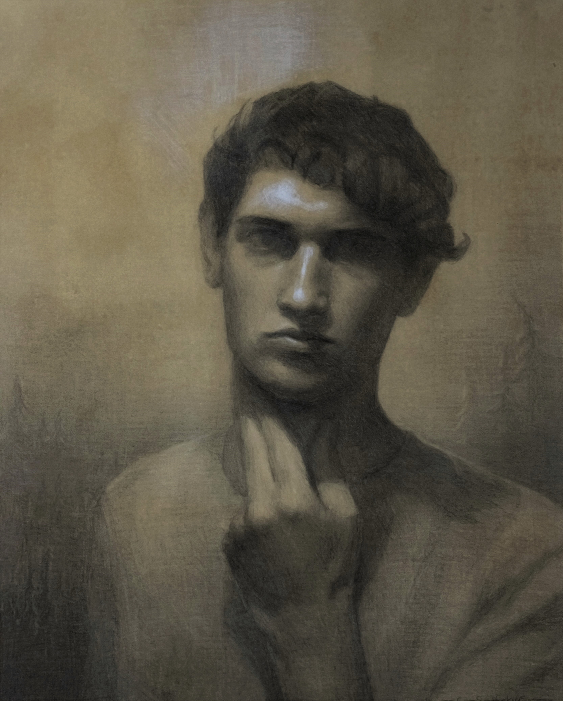 Self Portrait in the Primordial Forest - 9x12" - Graphite on Toned Paper -