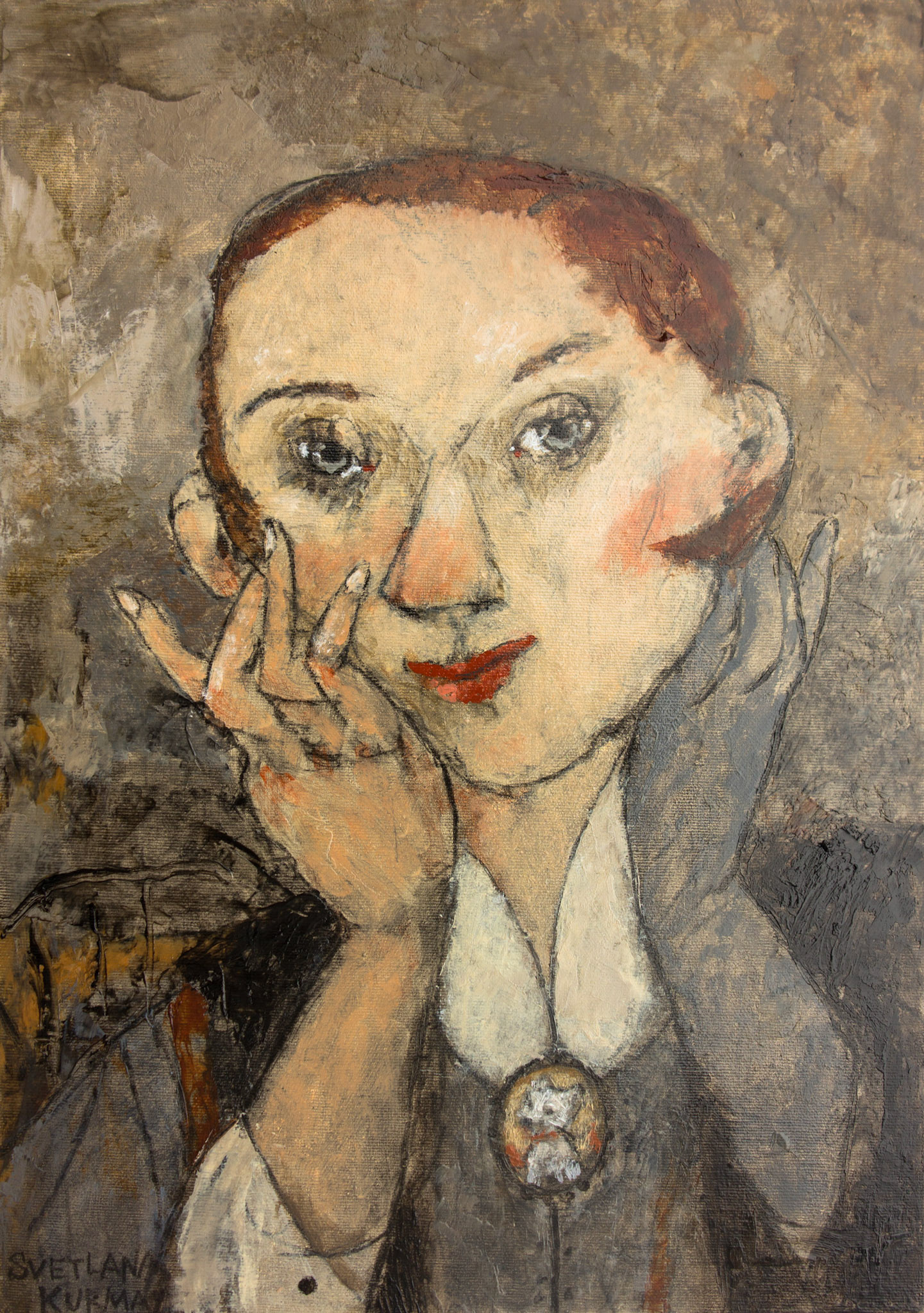 LADY WITH BROOCH, oil on canvas, 50x35cm. SOLD