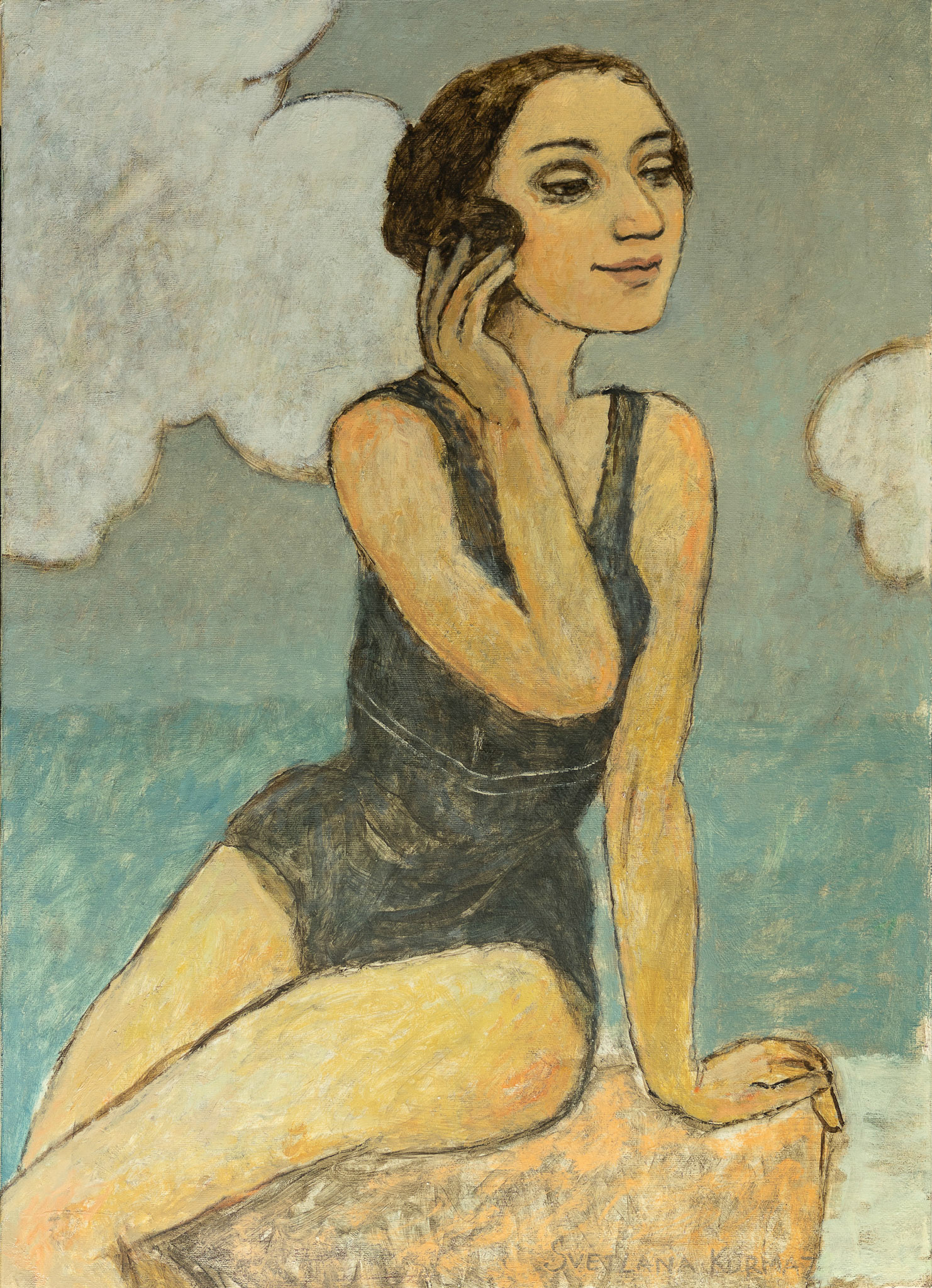 BATHING BEAUTY, oil on canvas, 70x50cm. Available.