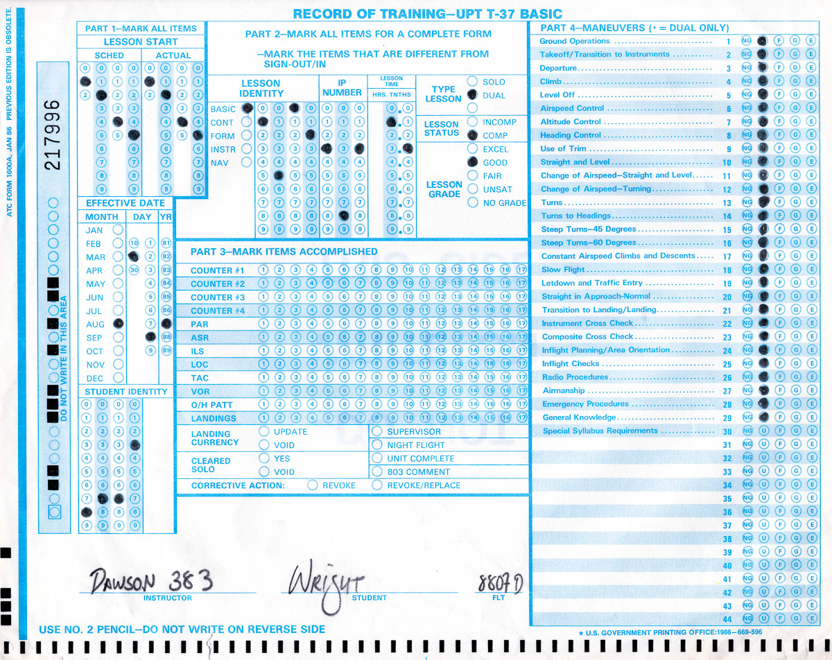 After our instructors handed us our grades they'd written in blue-and-red pencil, we had to transcribe them to scantron sheets to be scanned and entered into the computerized grading record. The next day, we'd make corrections to all the errors we made on the scantron sheets, and our instructor would make marks on his tally sheet to count the beers we owed him.