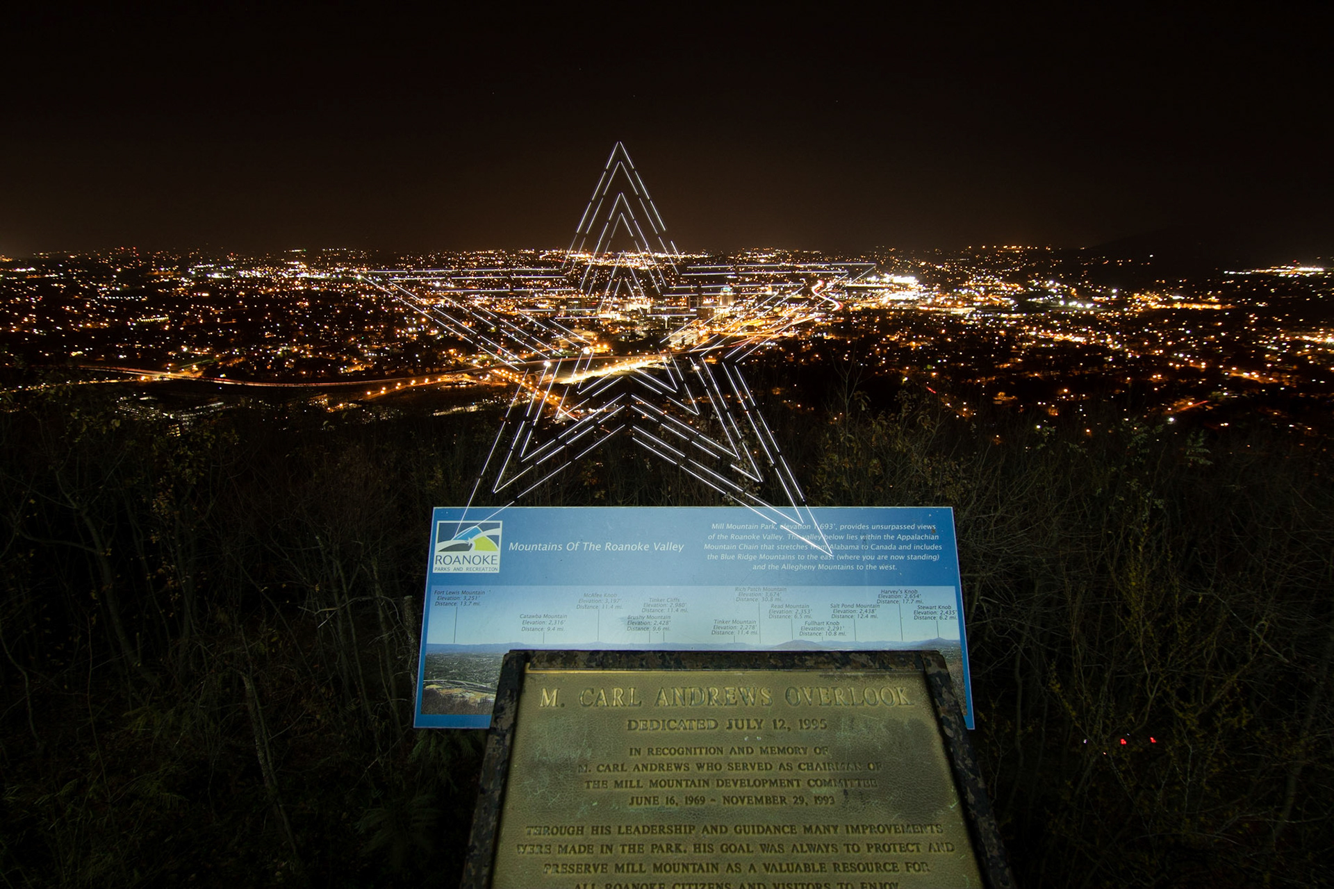 Roanoke VA at Night, in camera double exposure
