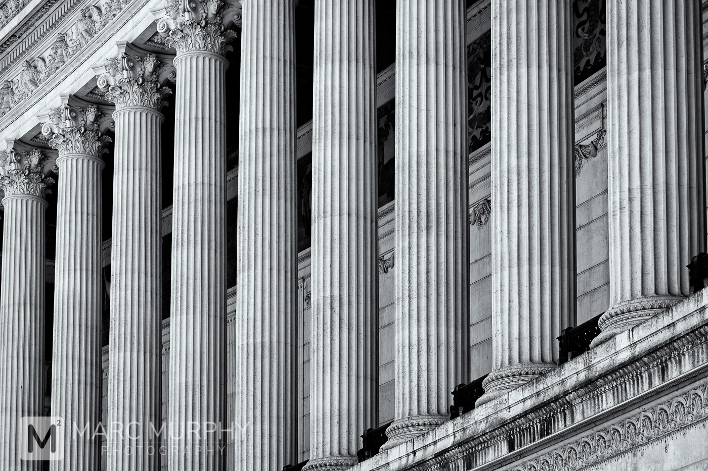 Black and White Vertical Marble Columns at the Alter of the Fatherland in Rome Italy