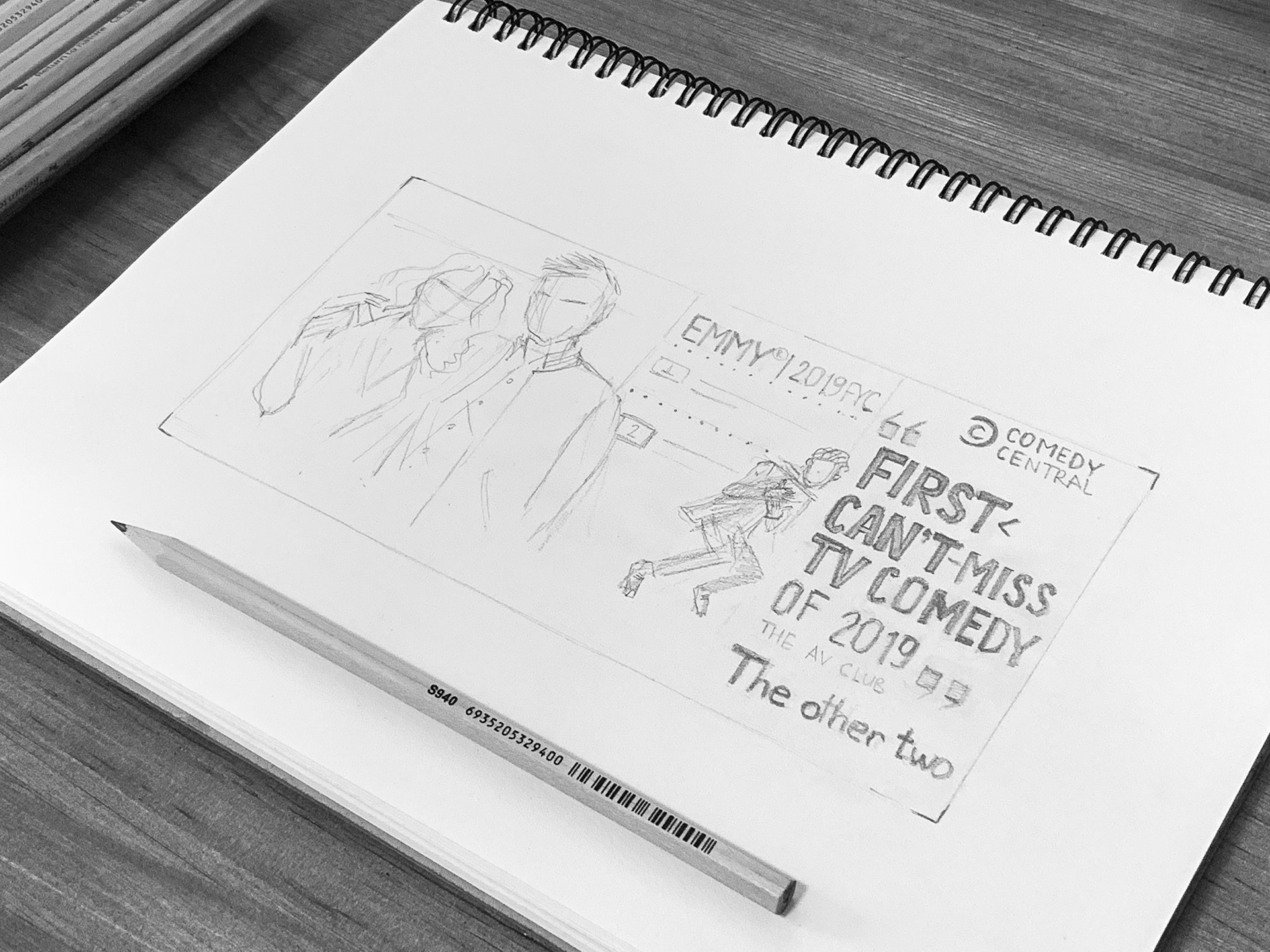 The Other Two — Emmy™ 2019 "For Your Consideration" (FYC) — Pencil Sketch for Selected Design Direction