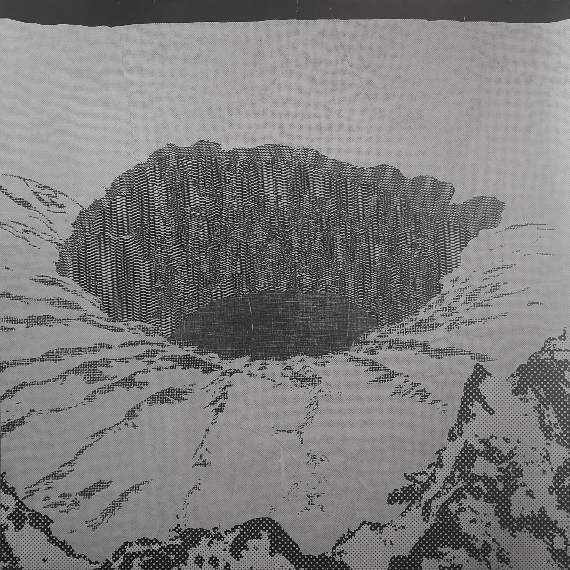 Yamal Pingo crater, 24" x 24", archival carbon print, collage on wood panel 2019