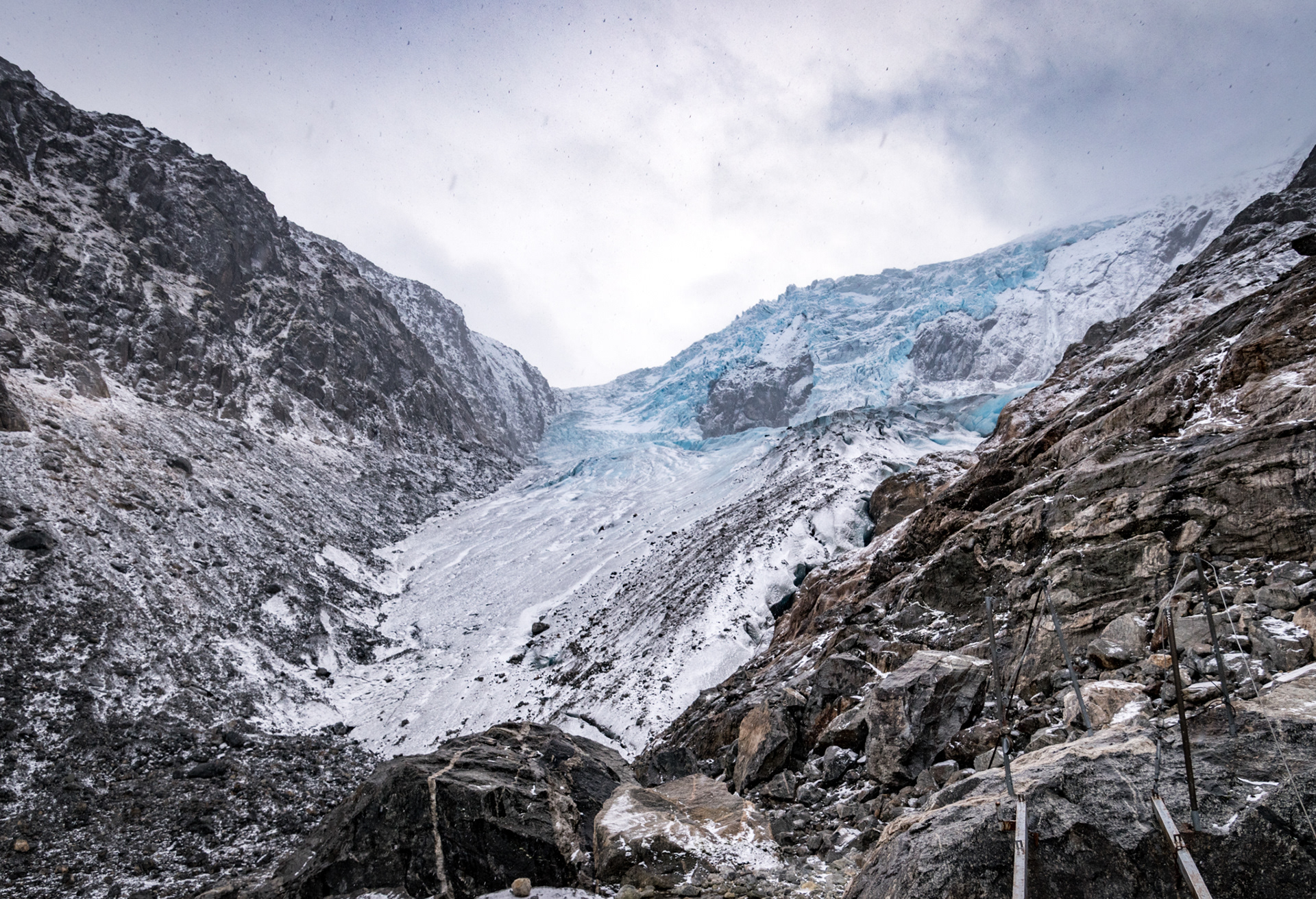 The massive Buerbreen glacier next to Odda, Hardangerfjord - Notice the deep blue of the thousands of years old ice.