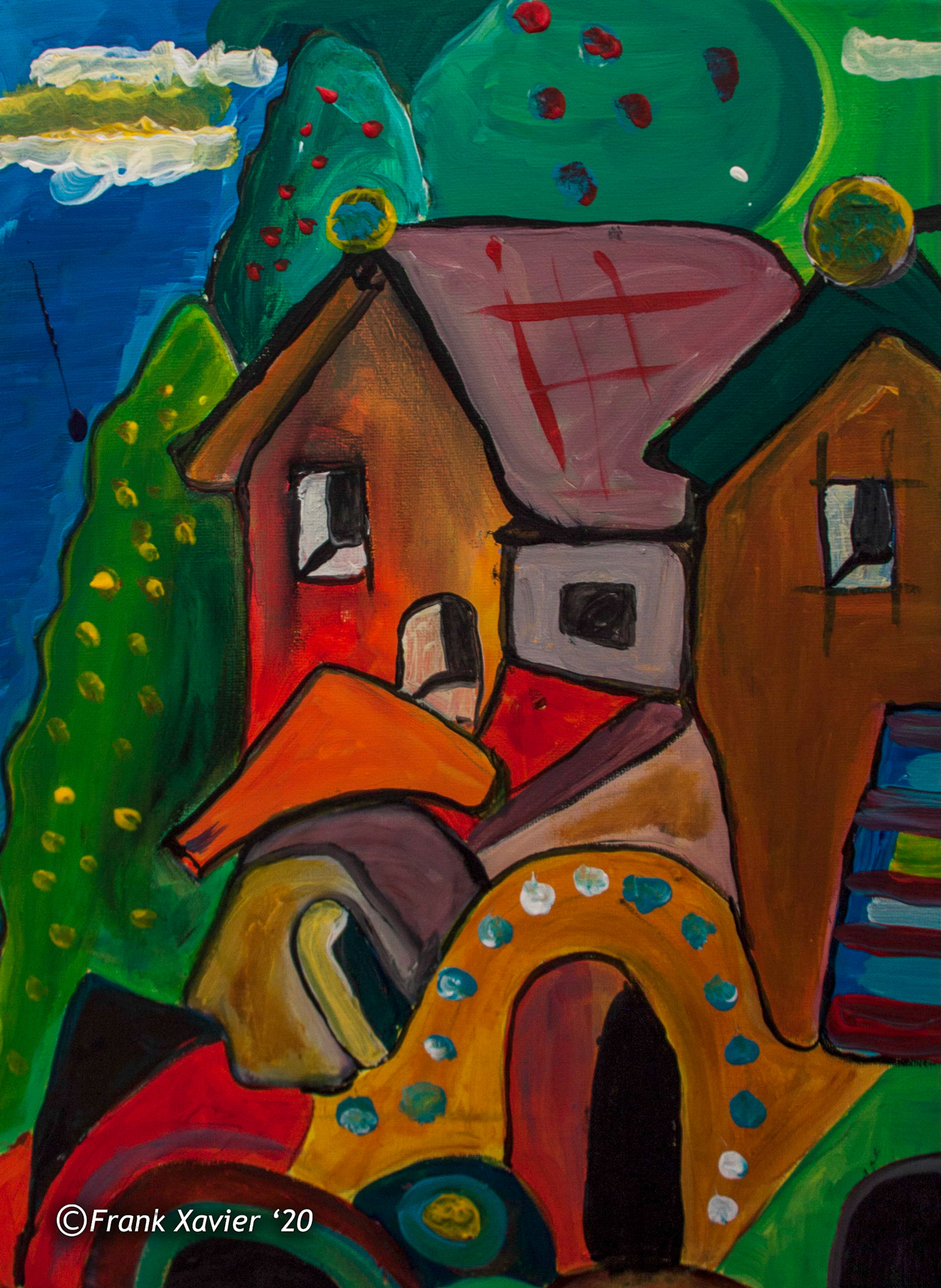 Am Zauberberg - einsames Bergdorf | Frank Xavier Original | Acryl auf Leinwand | Größe 30 mal 40 cm
