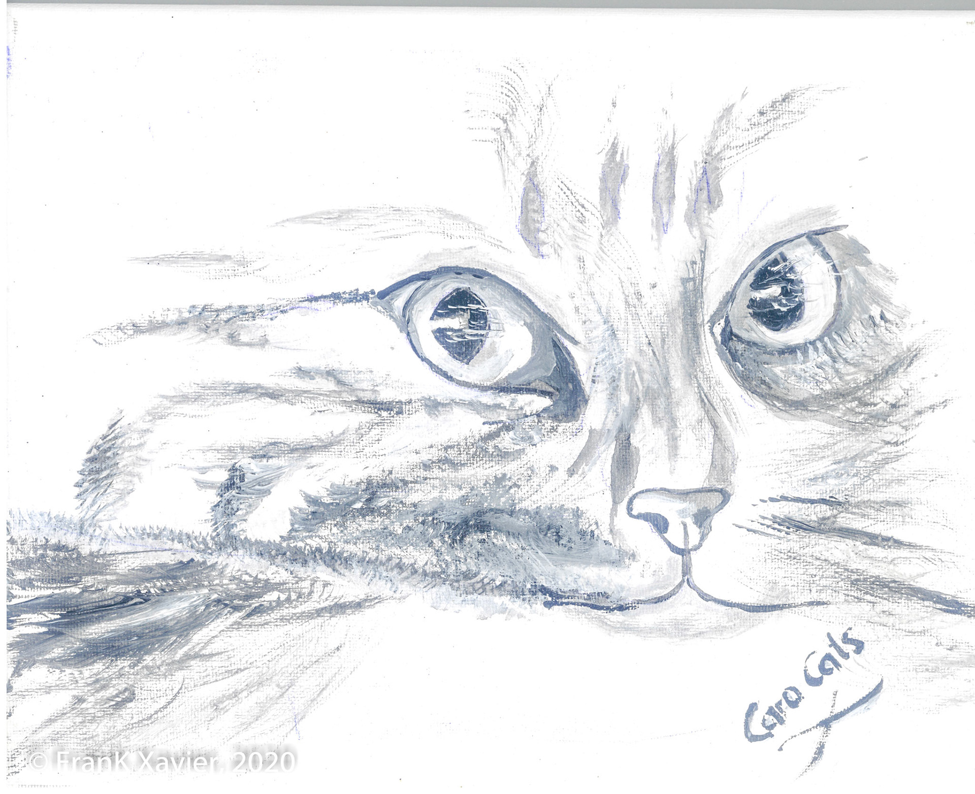 Aus der Serie Caro Cats, Originale Frank Xavier, Acryl auf Leinwand, 20 mal 30 cm