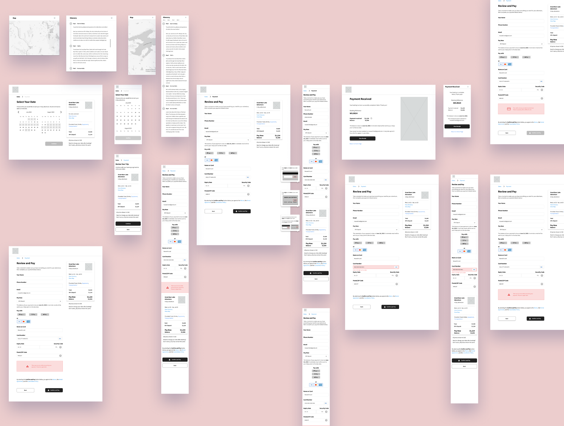 Wireframes for website pages