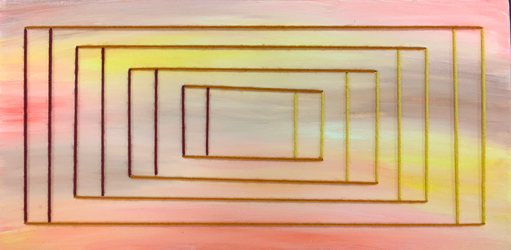 "Delusional Lines" | 10” x 20” | Acrylic paint and yarn on canvas