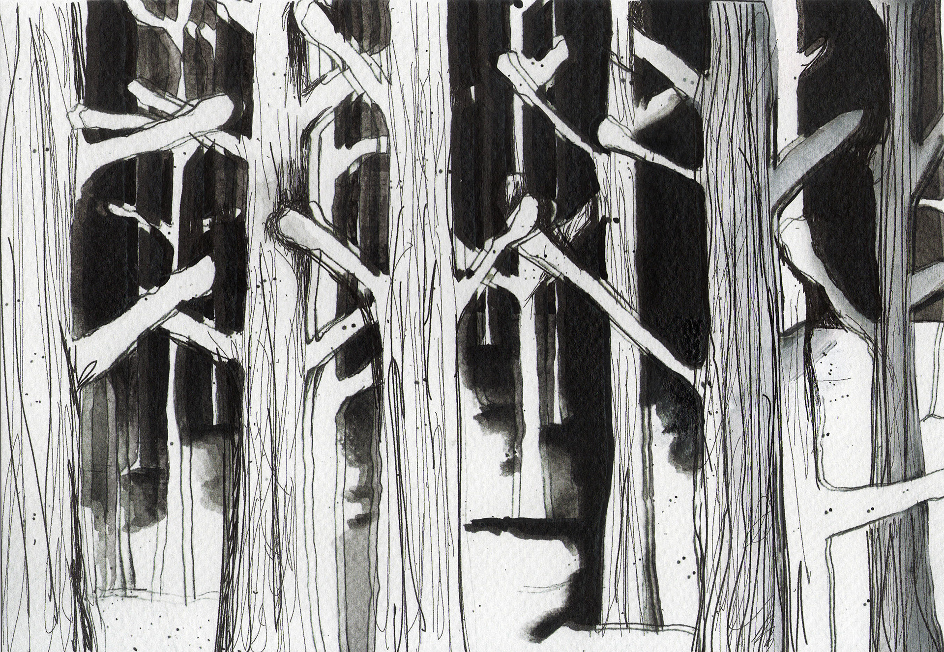 Bosque 03 - Gouache, tinta y tinta digital sobre papel - 15,5 x 23 cm - 30€