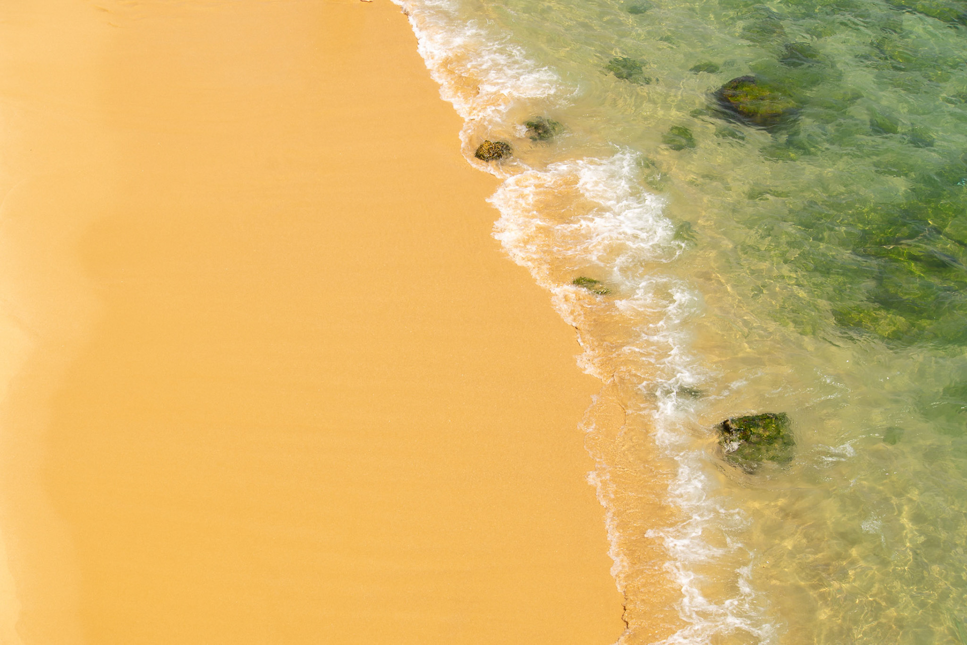 Top view aerial photo of a wonderful nature landscape with sandy yellow beach with beautiful coral bottom for snorkeling. Seascape with beautiful calm waves. Website background, Landing page background.