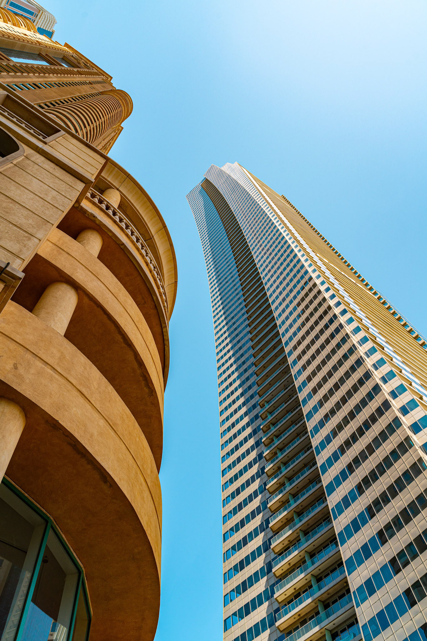 Dubai skycrapers against blue sky