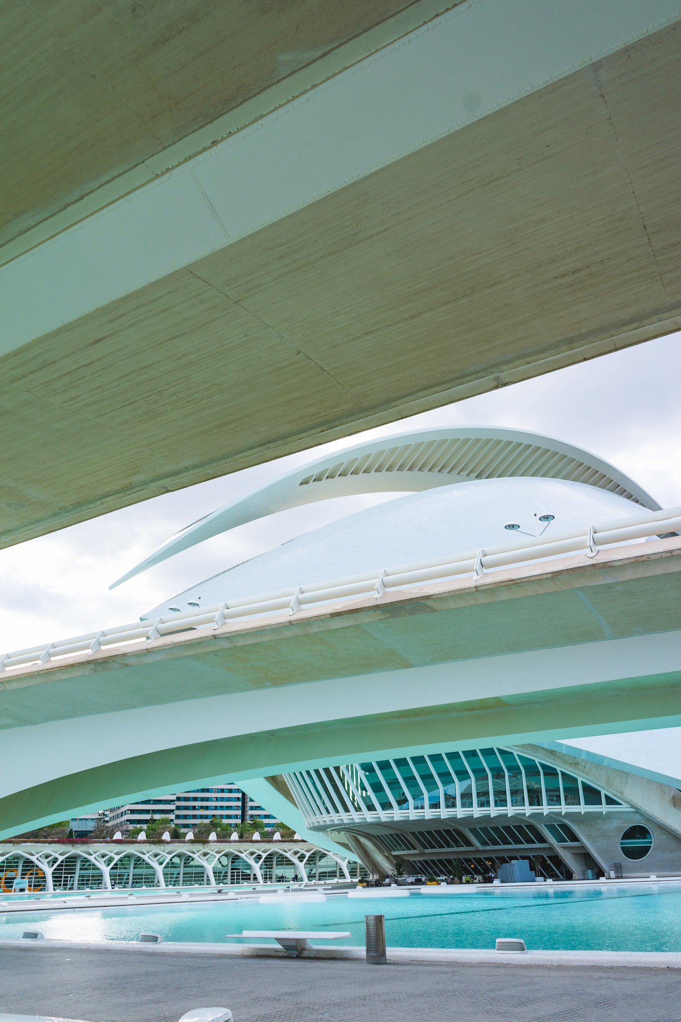 Hemispheric building in the sciencies and arts city in Valencia Spain. Modern and futuristic architecture.