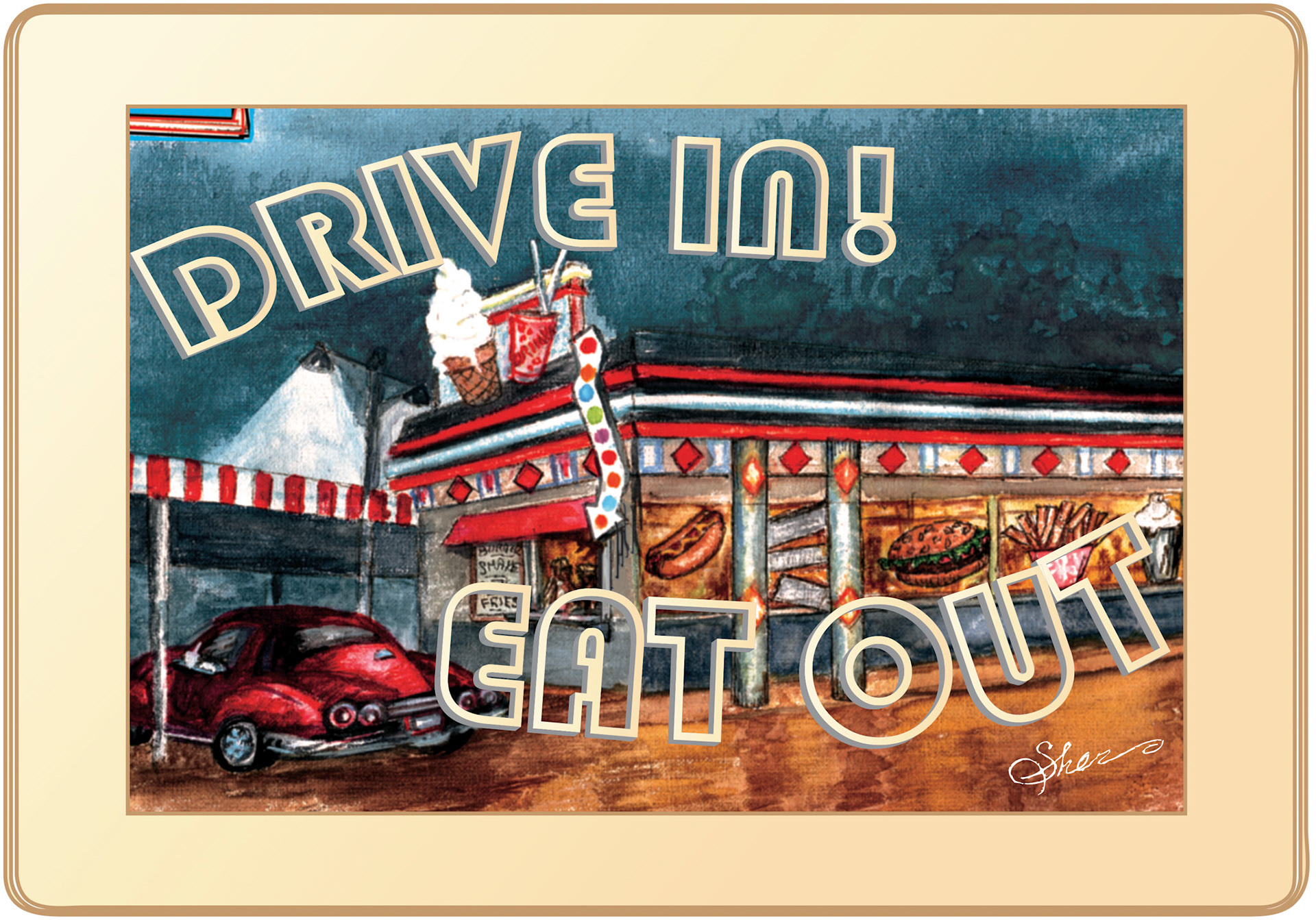 Drive In -Eat Out -Watercolor