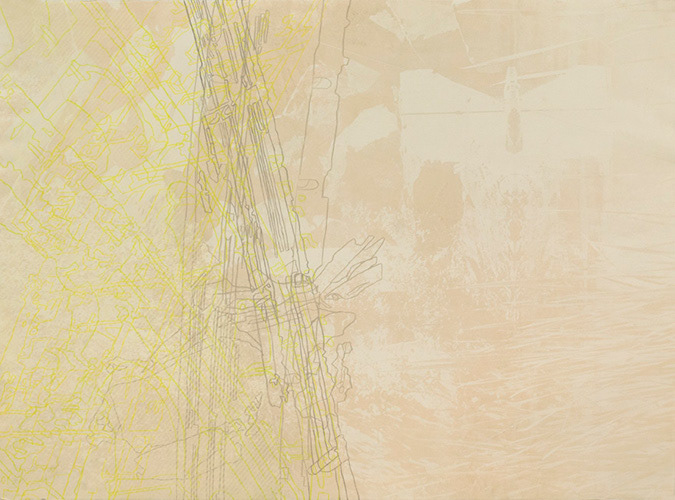 "Site XIII," Paper lithography, silkscreen and colored pencil, 22 x 30 in., 2015