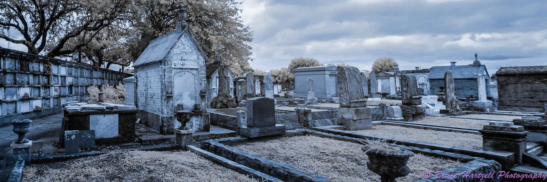 Oddfellows Cemetery, New Orleans, Louisiana. Infrared. PS, LR, Silver Effects Pro adjustments. See and share more like this at:  http://aayyeeee.myportfolio.com