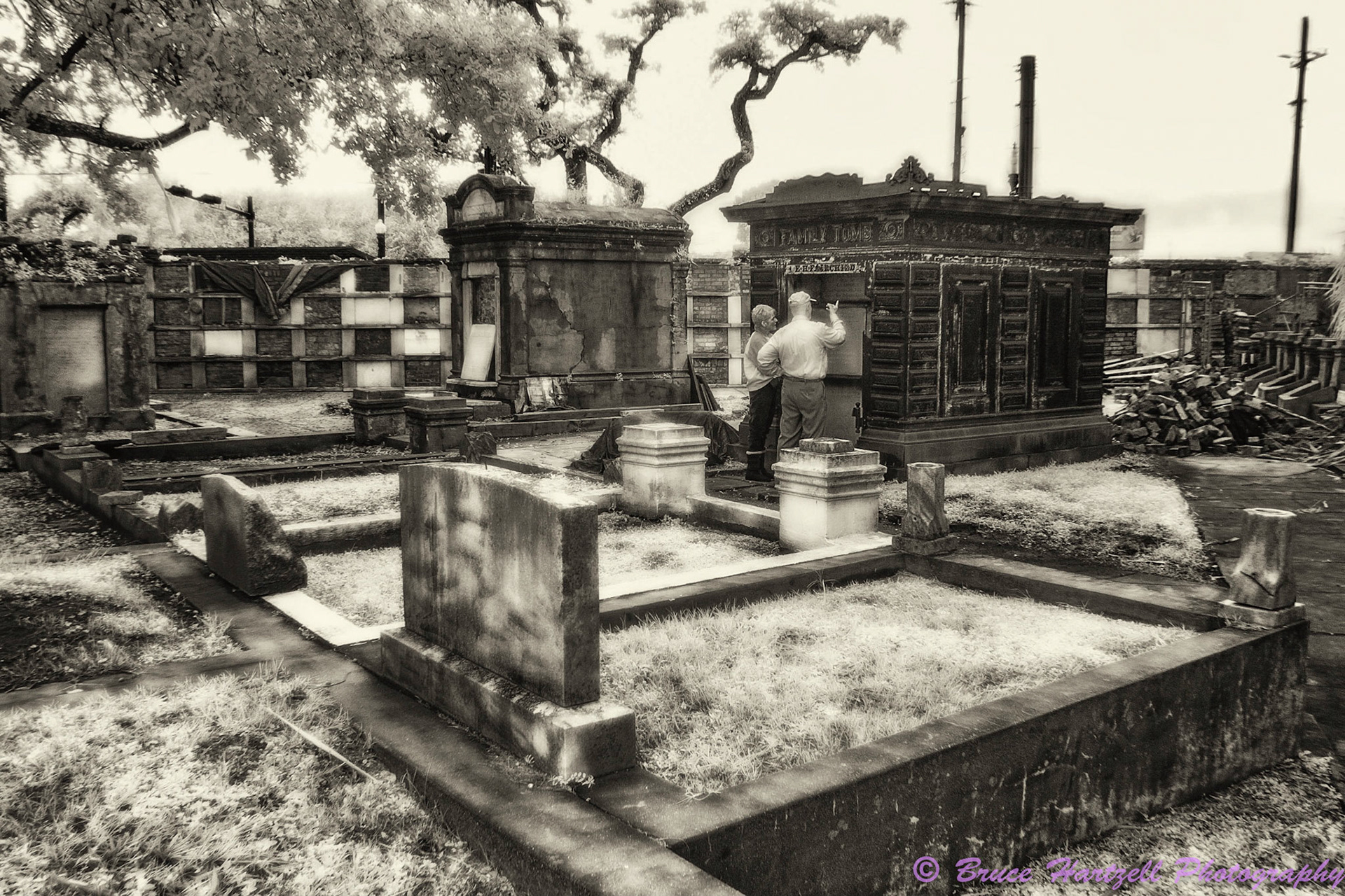 Oddfellows Cemetery, New Orleans, Louisiana. Infrared. PS, LR, Silver Effects Pro adjustments. See and share more like this at:  http://aayyeeee.myportfolio.com