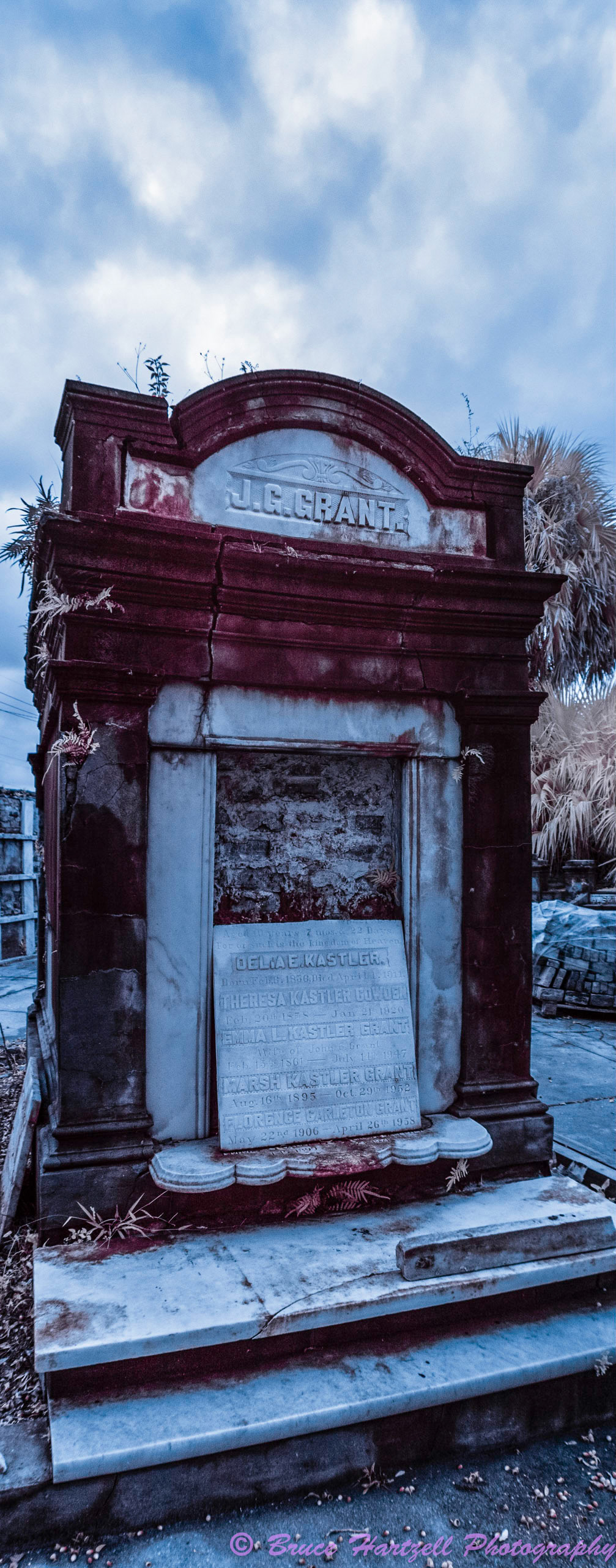 Oddfellows Cemetery, New Orleans, Louisiana. Infrared. PS, LR, Silver Effects Pro adjustments. See and share more like this at:  http://aayyeeee.myportfolio.com