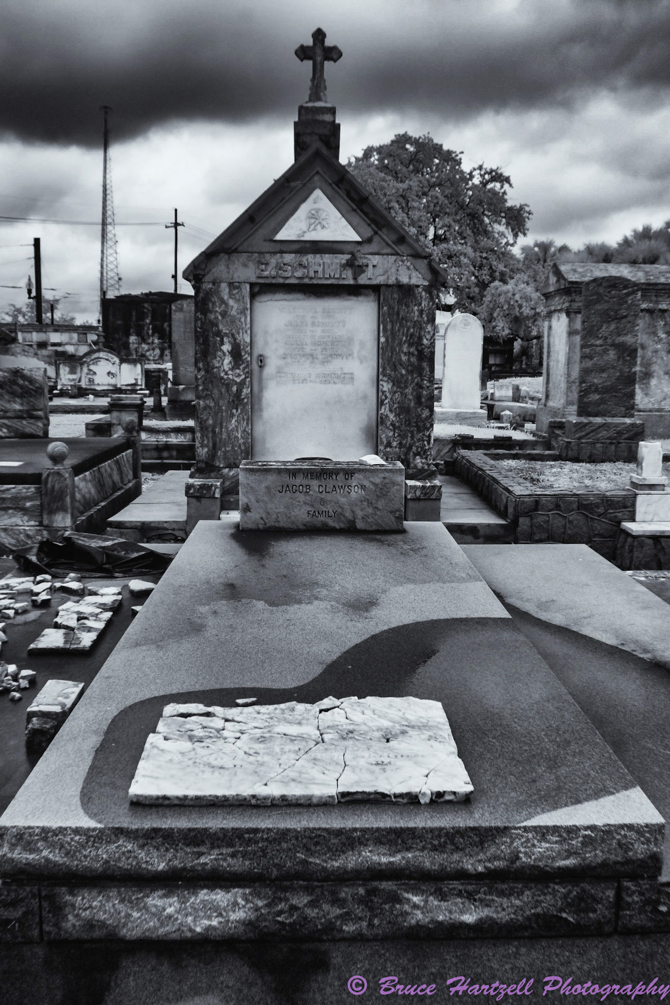 Oddfellows Cemetery, New Orleans, Louisiana. Infrared. PS, LR, Silver Effects Pro adjustments. See and share more like this at:  http://aayyeeee.myportfolio.com