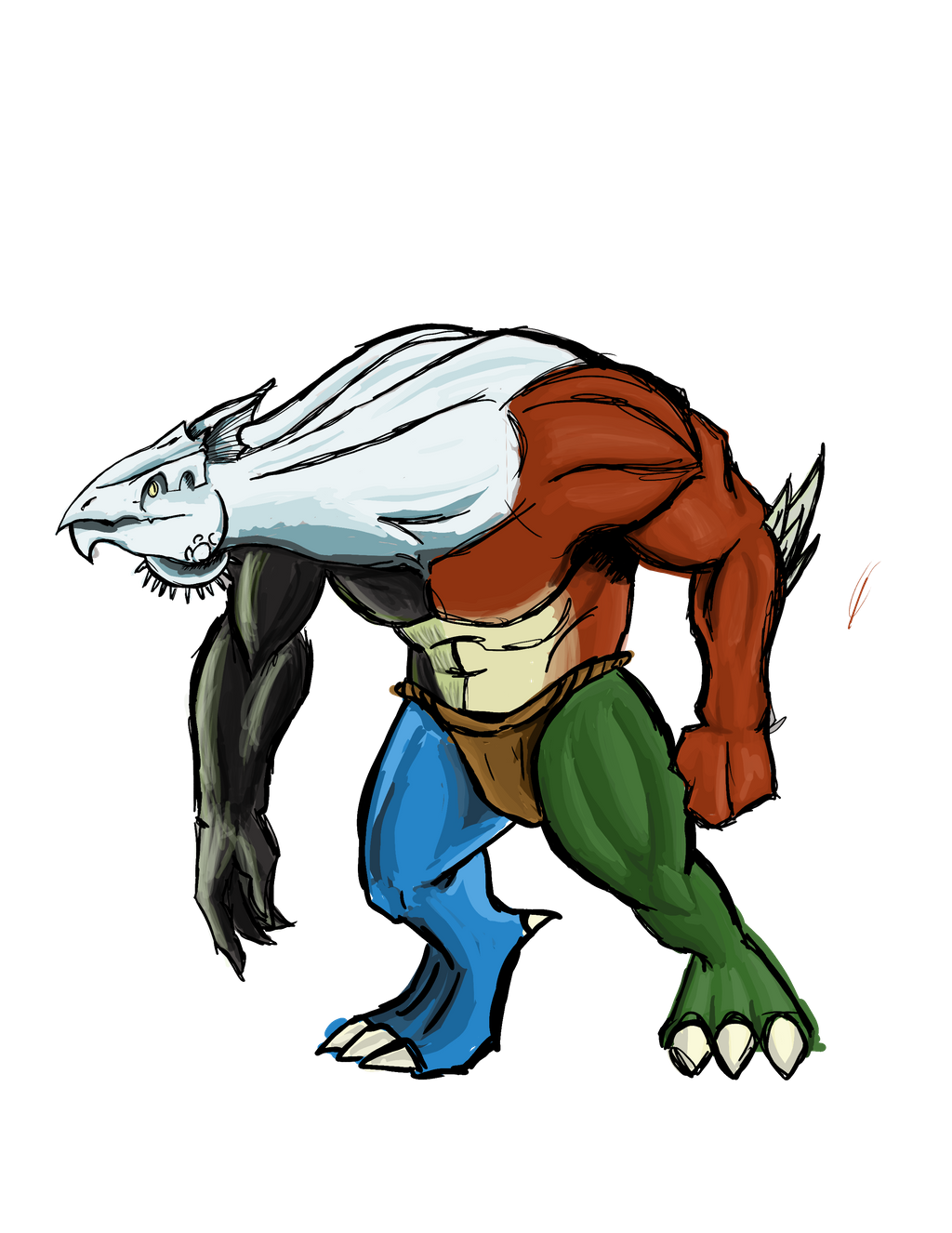A feral five-color chromatic dragonborn NPC for an RPG