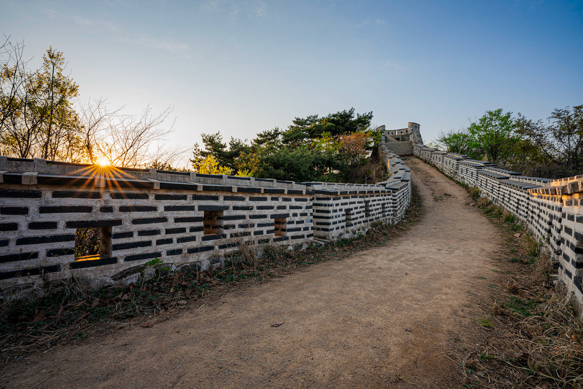 Namhansanseong, South Korea - 26 APRIL 2020: Namhansanseong Provincial Park, home to the fortress of the same name, is a UNESCO world heritage site with sweeping views of southern Seoul.