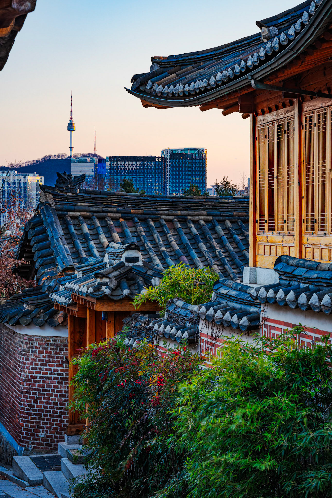 Seoul, South Korea - FEB 23 2020: Normally packed, Bukchon Hanok Village is quiet as less people venture out due to coronavirus.