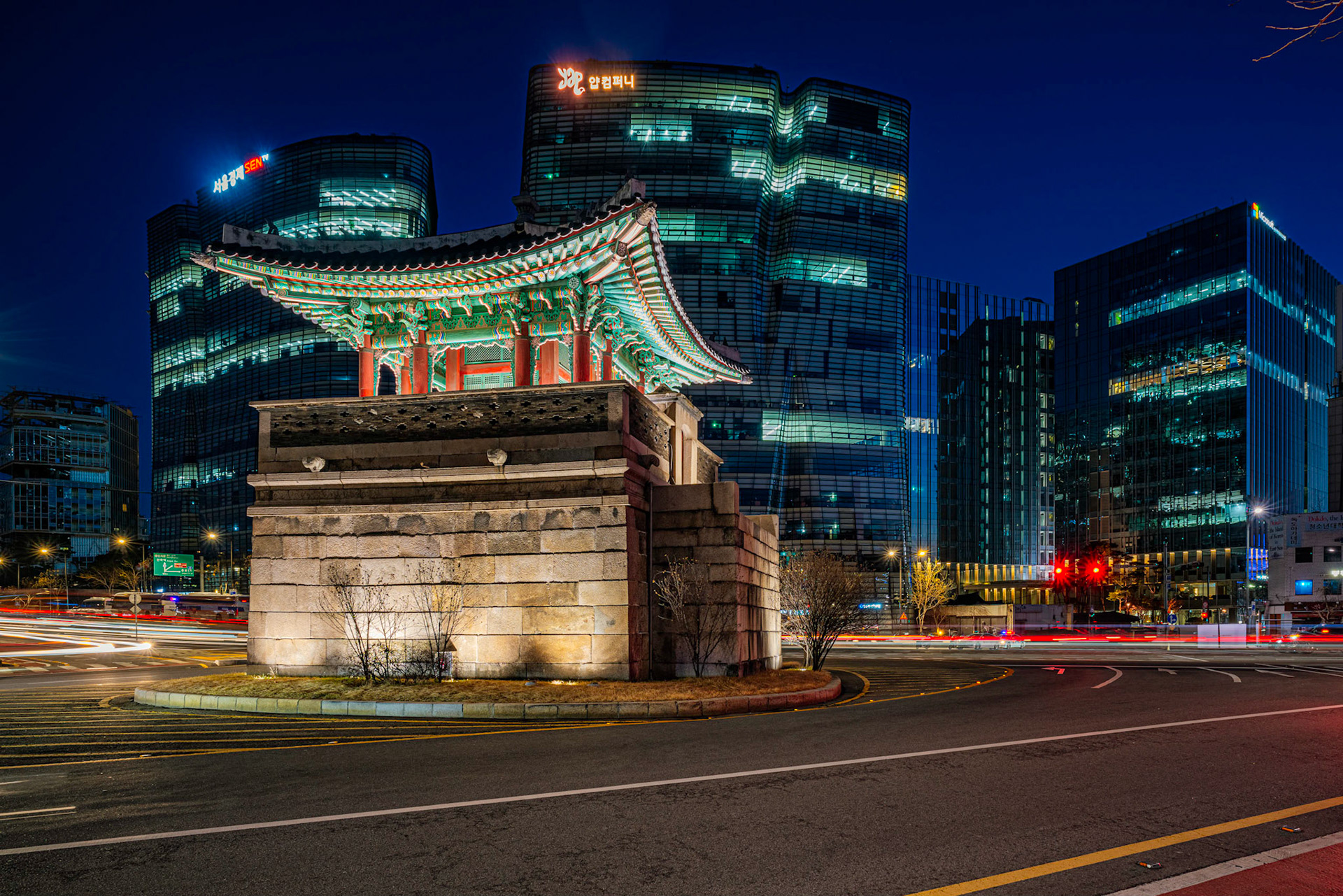 Seoul, South Korea - FEB 23 2020: Old architecture set against the backgrop of glass a steel, one of modern Korea's great charms.