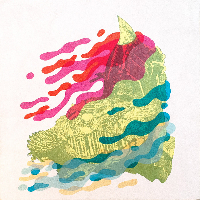 LICORNE MARINE sérigraphie sur merisier, 30.48 cm x 30.48 cm, tirage unique, 2017