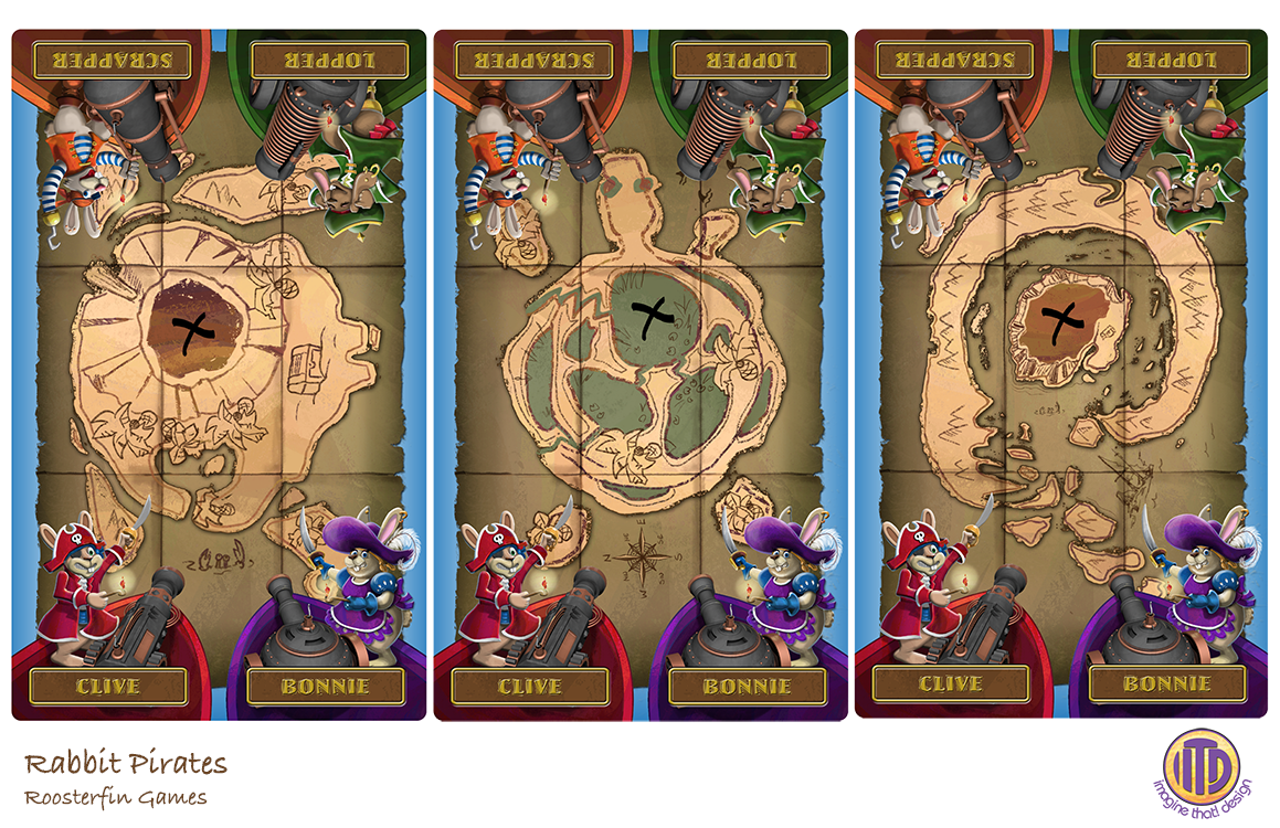 Rabbit Pirate game board art by Traci Van Wagoner and Kurt Keller at Imagine That! Design