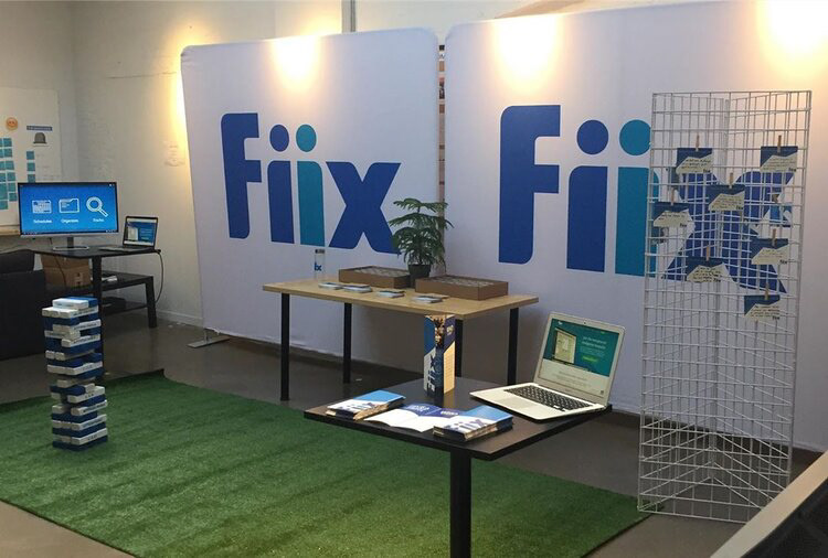 Dry run of booth setup - brochures on each surface