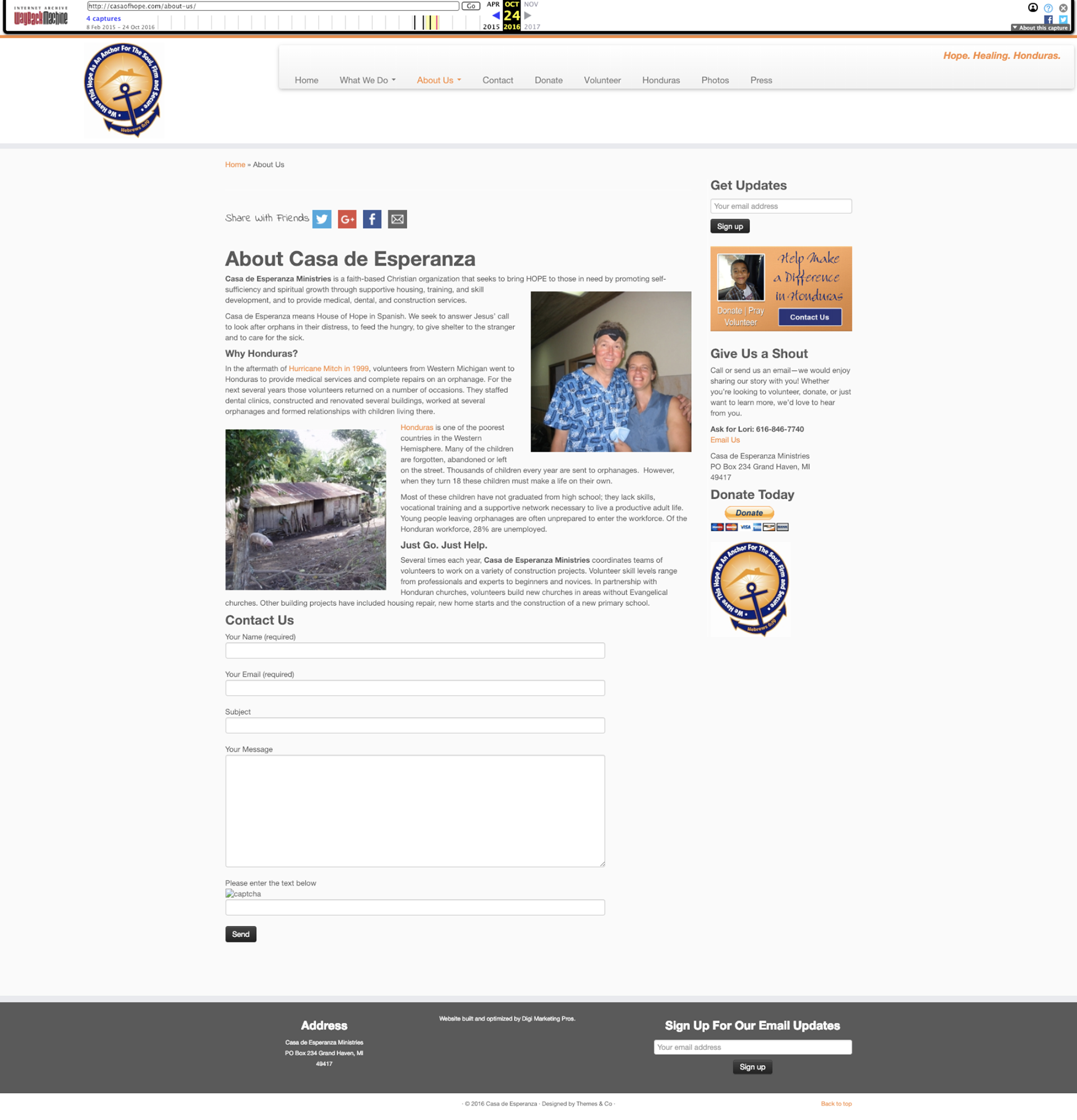 Casa of Hope's website before the overhaul