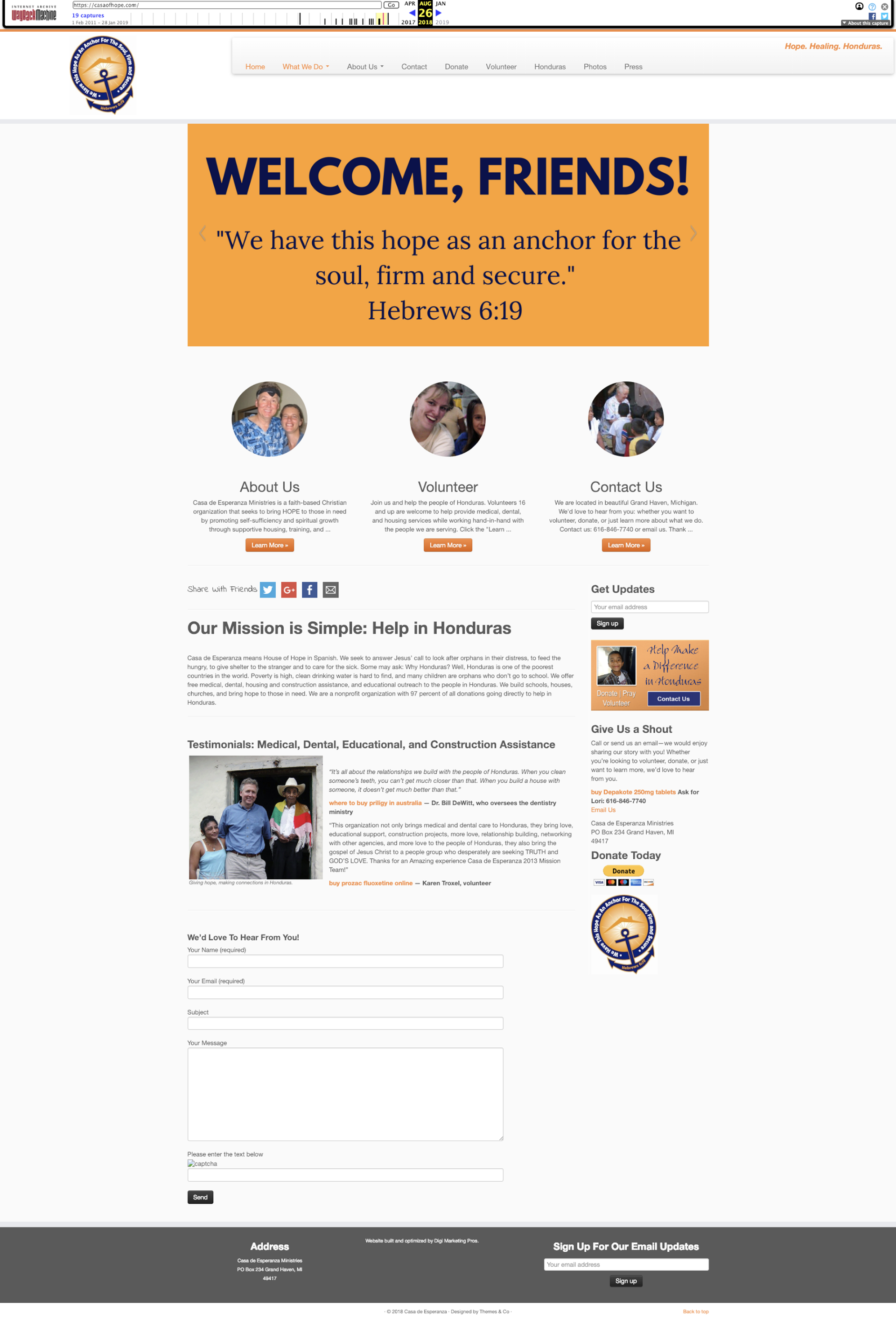 Casa of Hope's website before the overhaul
