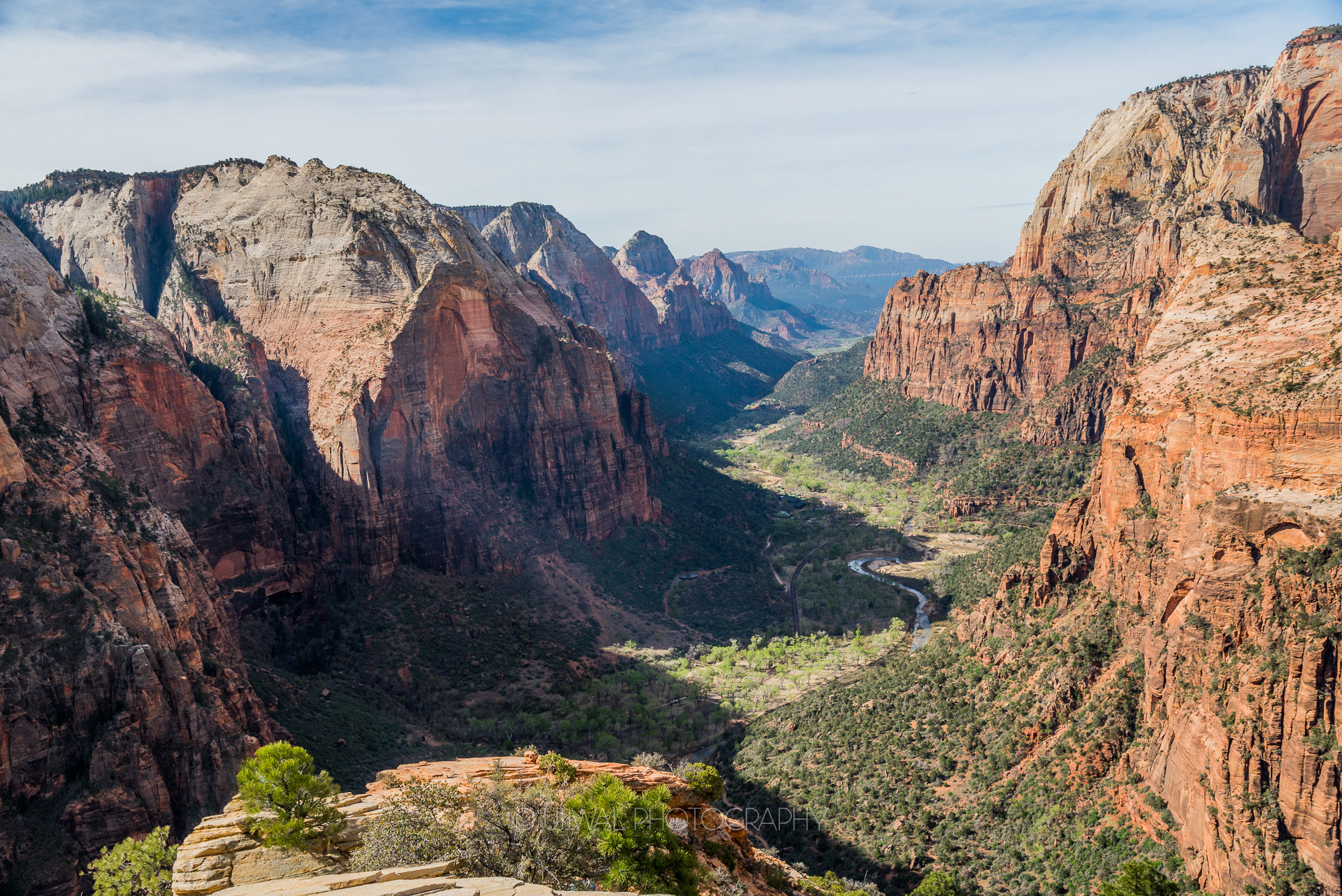 View of Canyons from the top of Angels Landing at Zion National Park USA