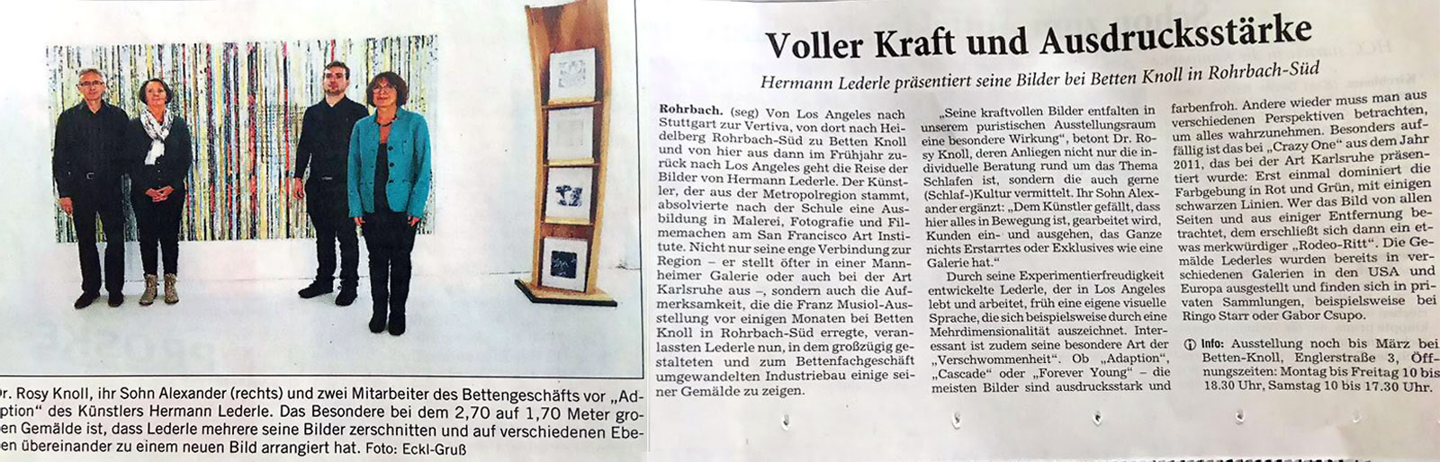 RHEIN NECKAR ZEITUNG EXHIBITION AT KNOLL HEIDELBERG BY HERMANN LEDERLE