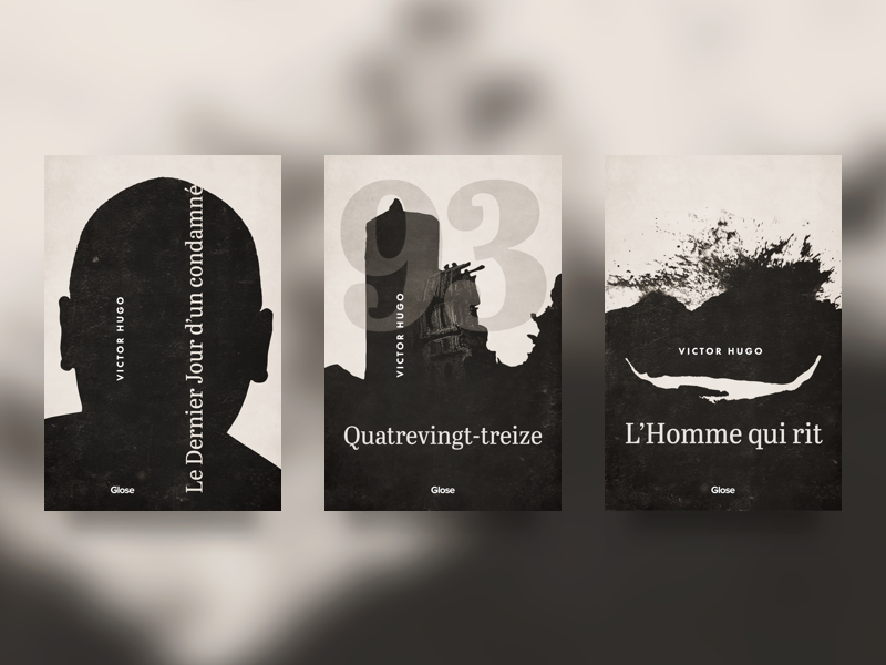 Couvertures de livres pour Le Dernier Jour d'un condamné, Quatrevingt-treize et L'Homme qui rit de Victor Hugo.