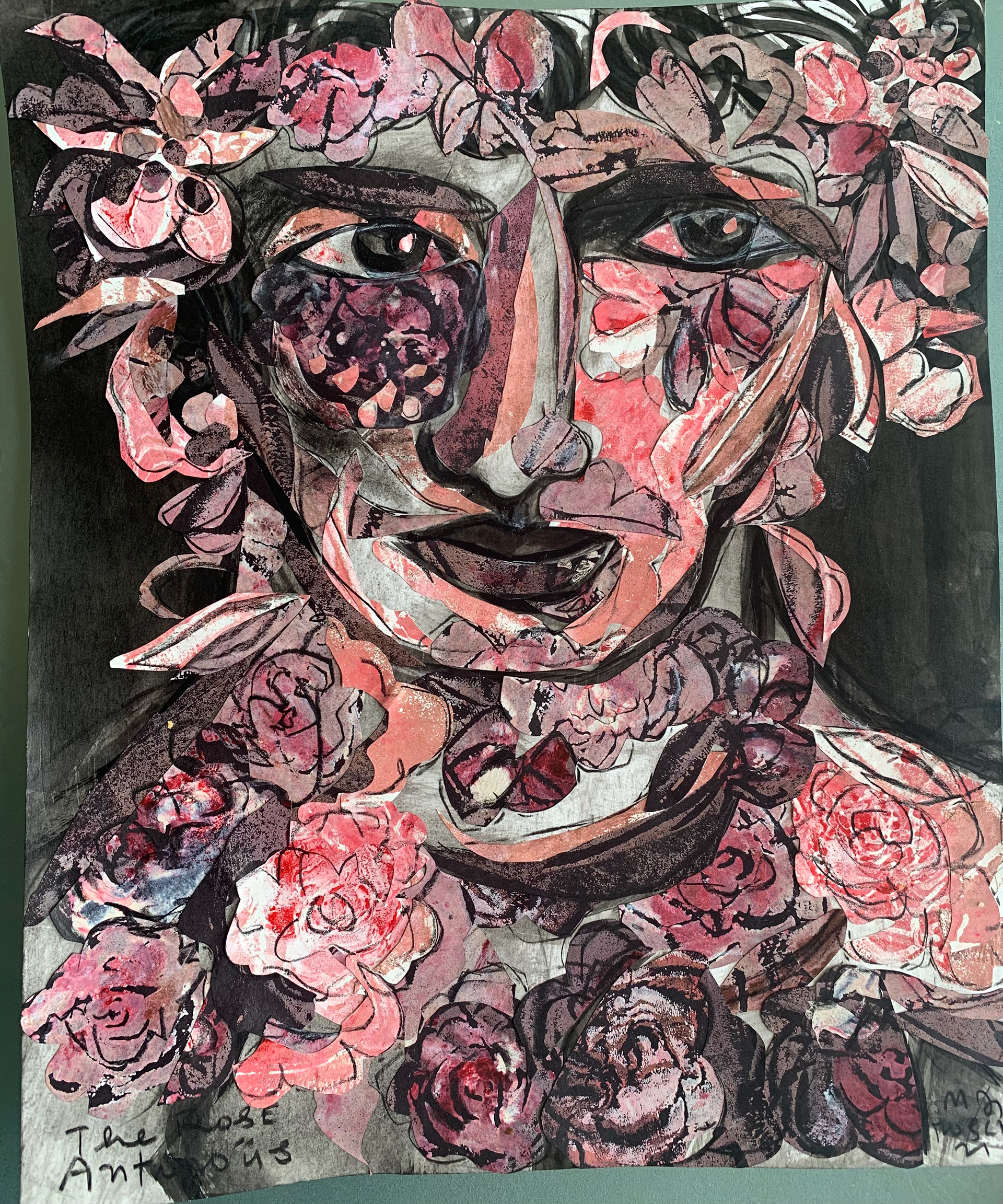 The Rose Antinoüs, 18 x 22, collage of monorinted and painted papers. $1,600.