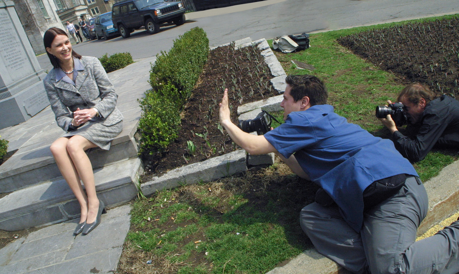 Heather Munroe-Blum is photographed by Montreal newspaper photographers the day after the announcement of her appointment as vice-chancellor and 16th principal of McGill. April 2002.