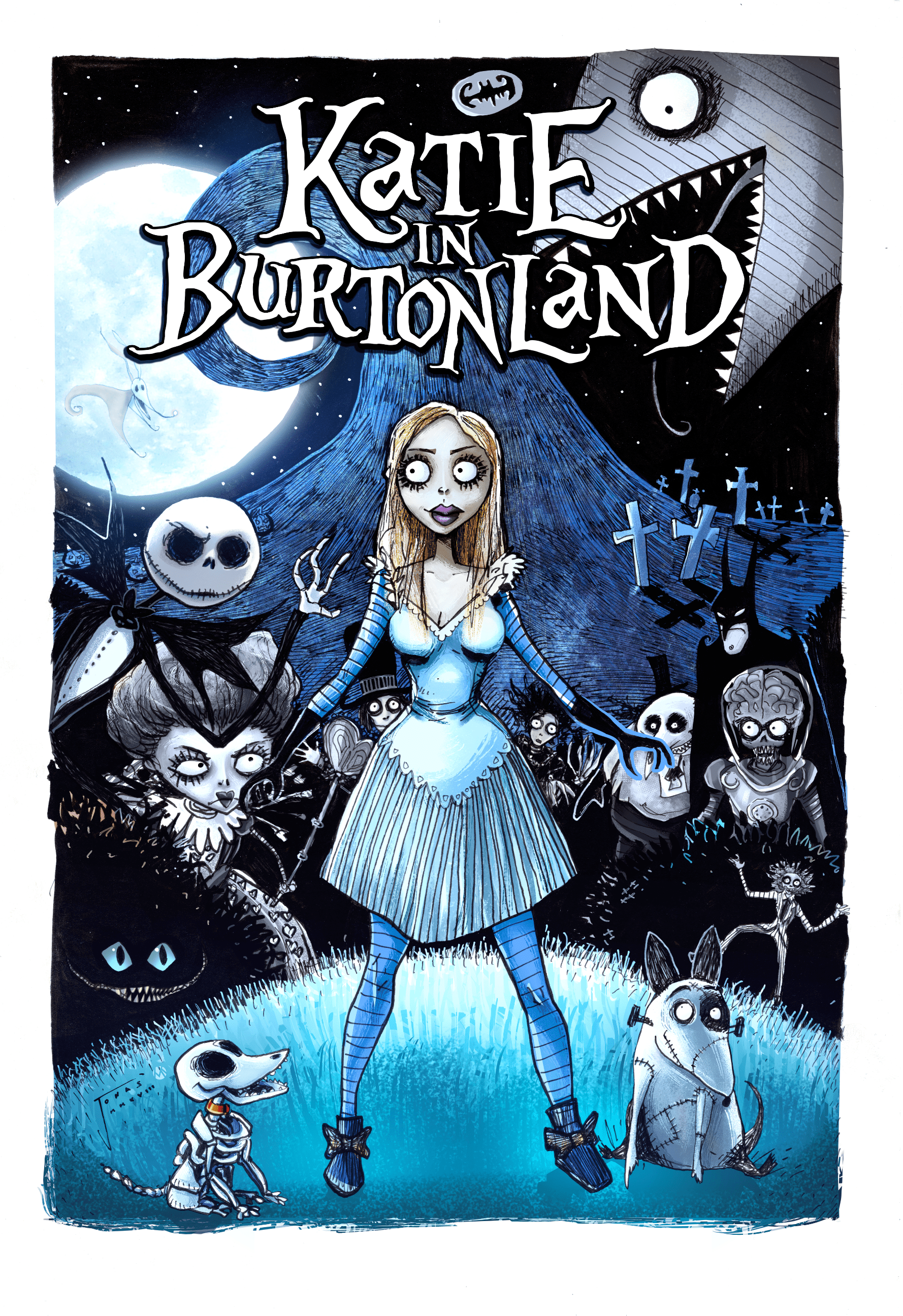 Tim Burton Style Commission, 2018. Colored by Martina Kutálková.