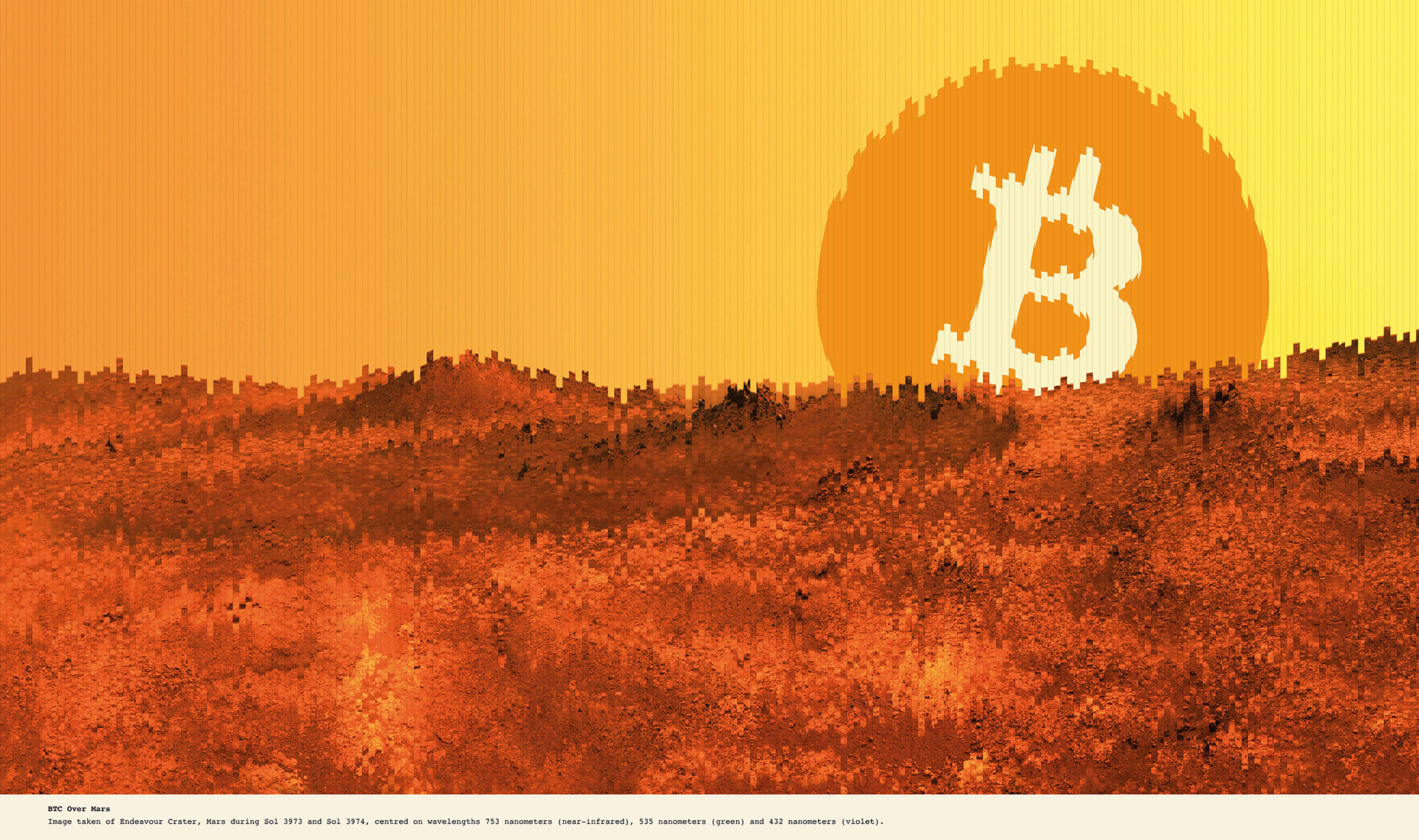 BTC Over Mars. Mixed media. Digital art. 44 x 75 cm